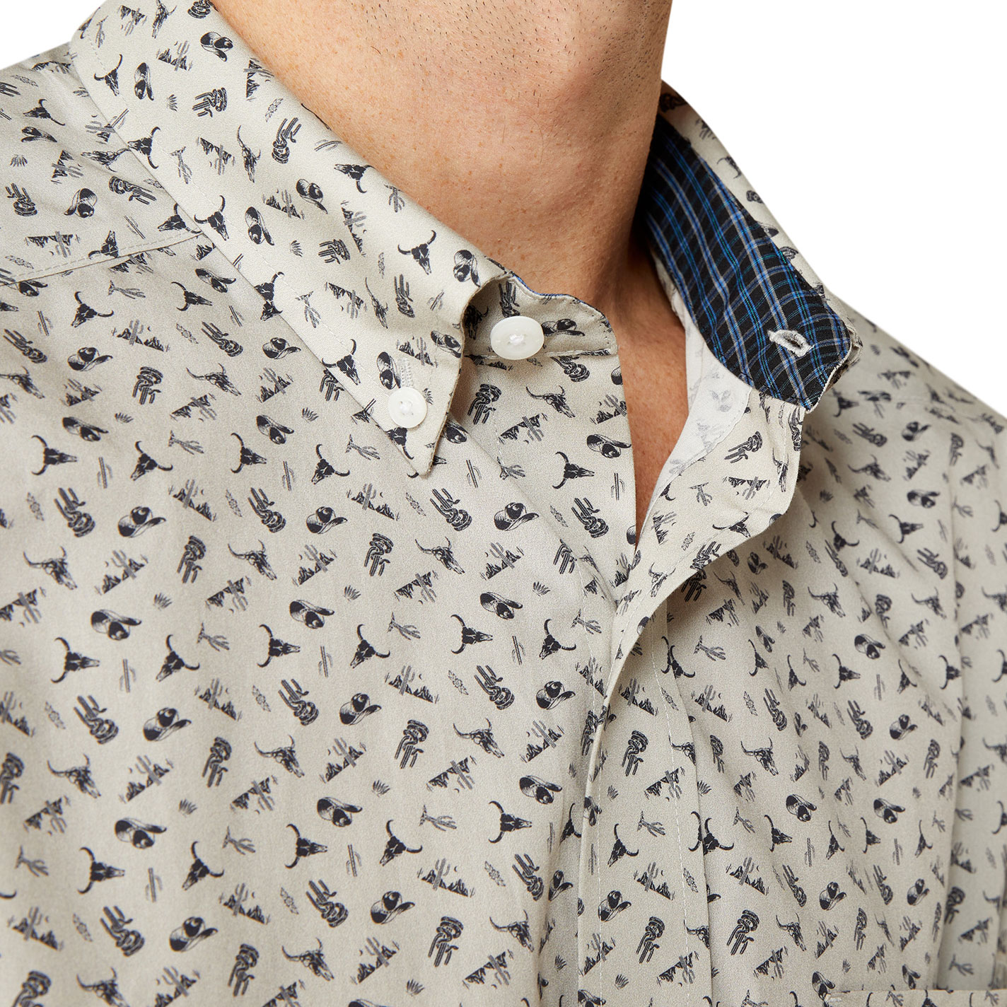 Ariat Men's Light Olive Steer Head Print Western Shirt  - Image 1