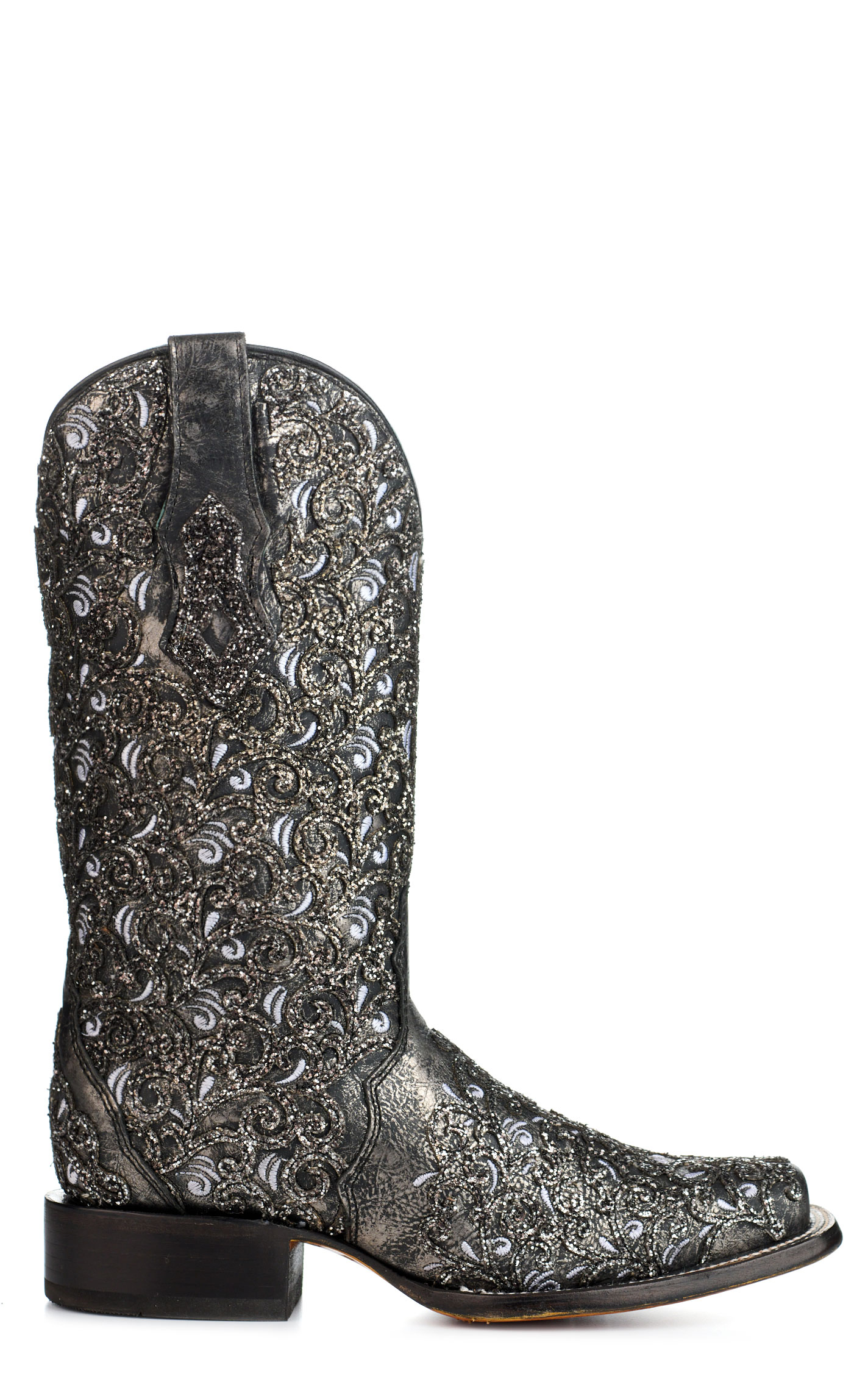 Corral Women's Black with Glitter Overlay Square Toe Cowboy Boots - Image 1