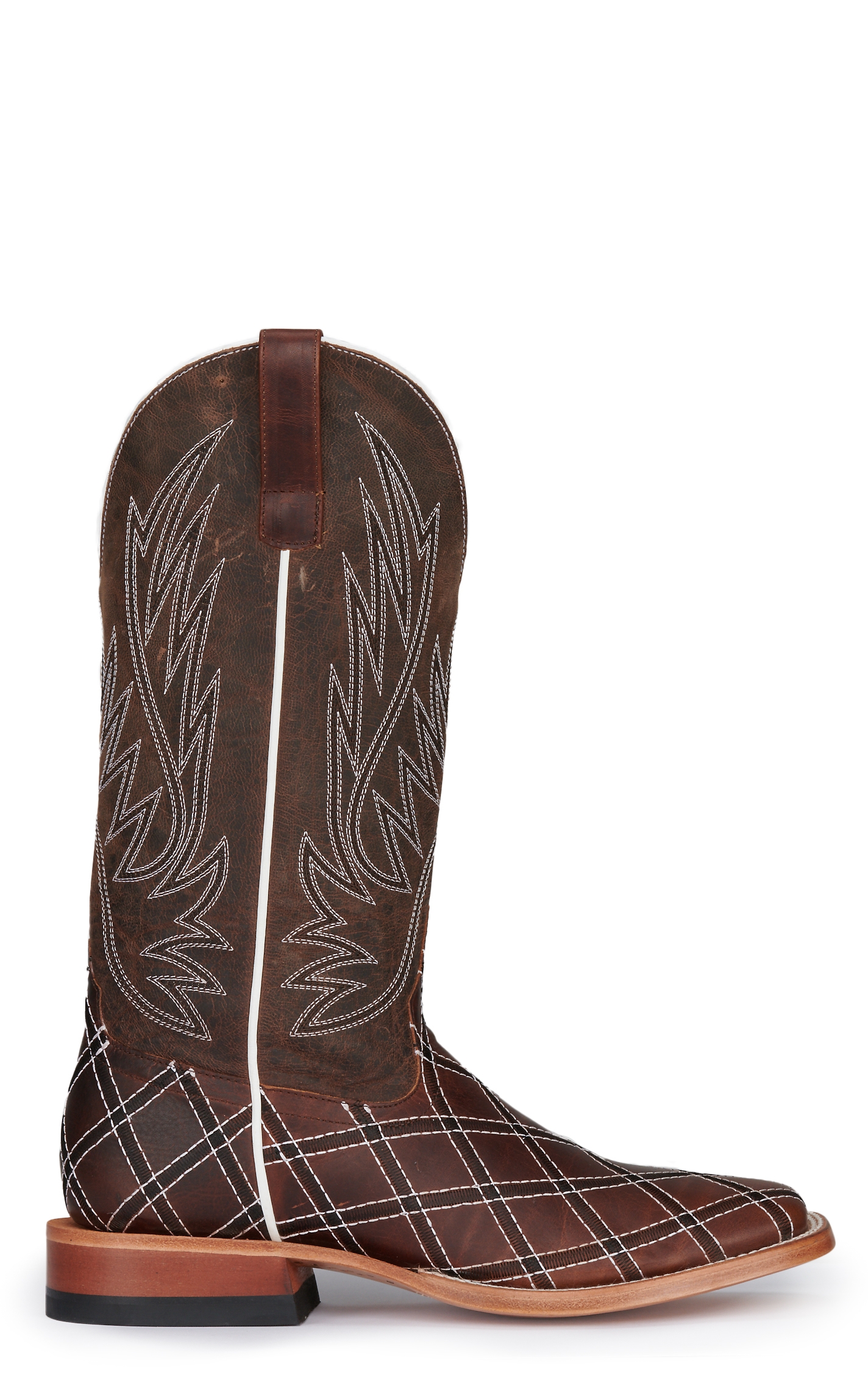 Anderson Bean Men's Horse Power Distressed Brown with Moka Zigzag Patchwork Square Toe Cowboy Boots - Image 1