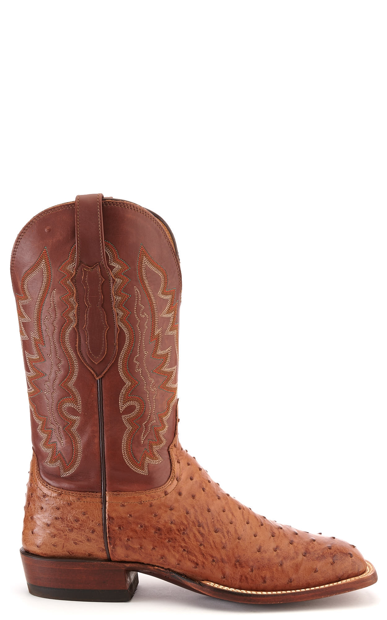 Lucchese Men's Tan and Barnwood Full Quill Ostrich Square Toe Exotic Cowboy Boots - Image 1