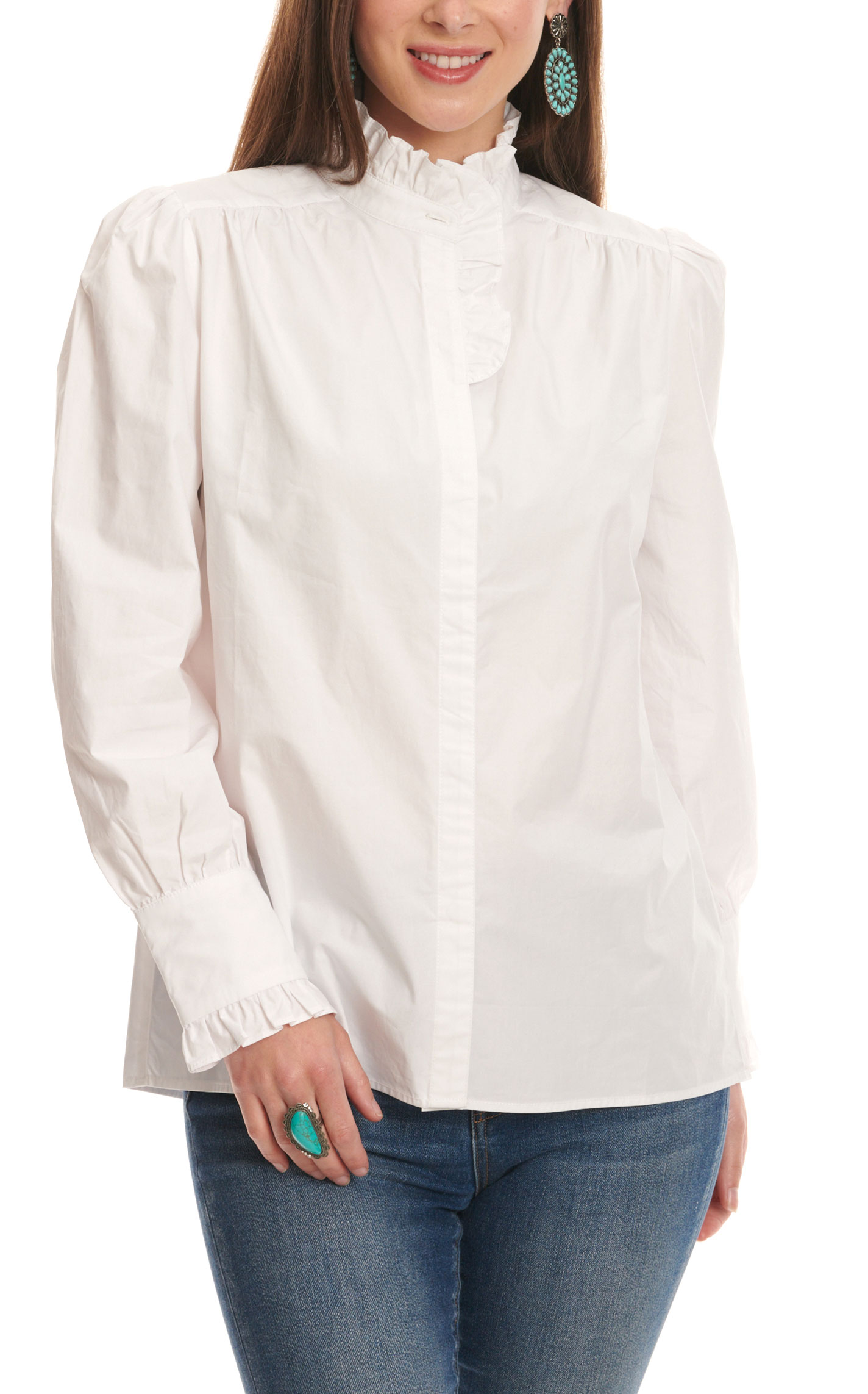 MAZIK Women's White Solid Ruffled Classic Top - Image 1
