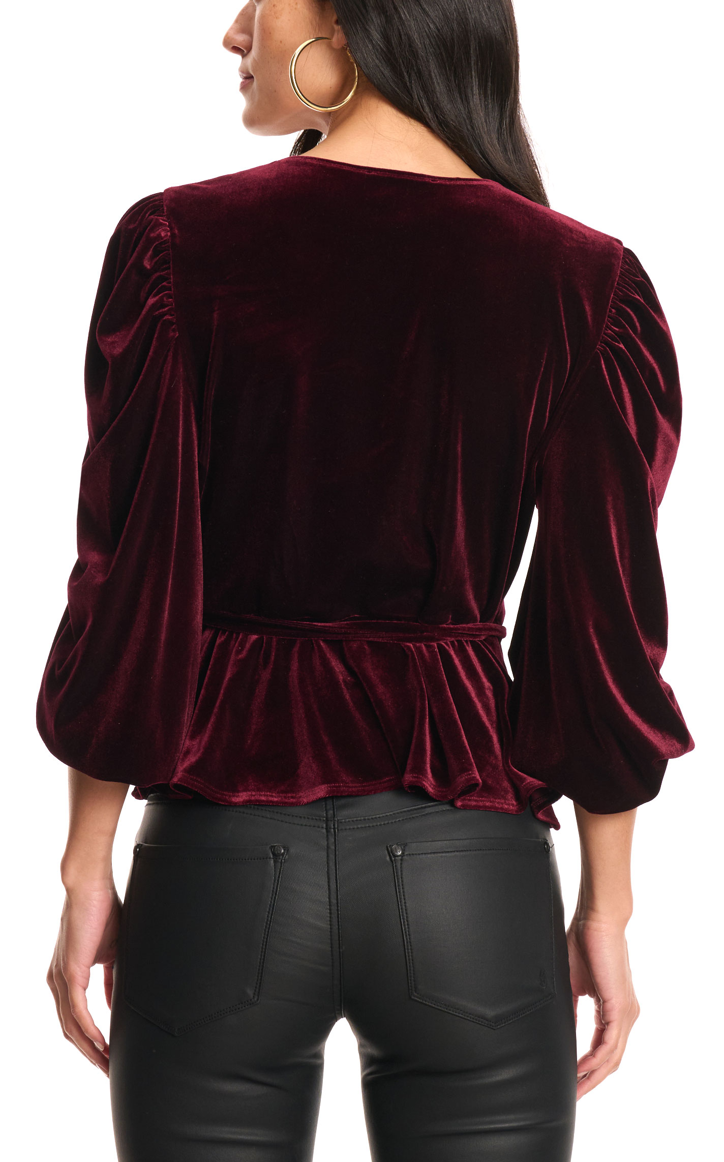 Rockin C Women's Burgundy Velvet Tie Top - Image 1