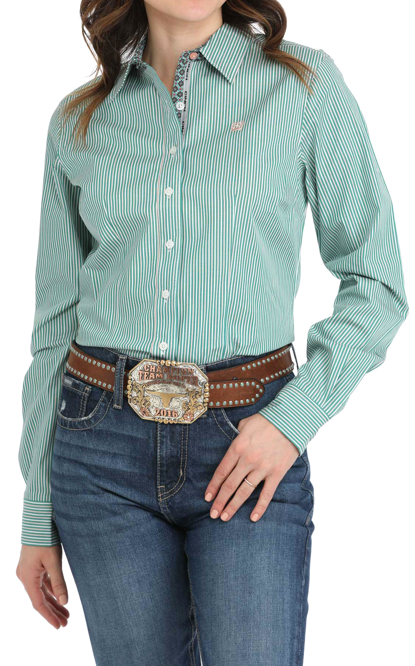 Cinch Women's Sweet Sage & White Striped Western Shirt - Image 2