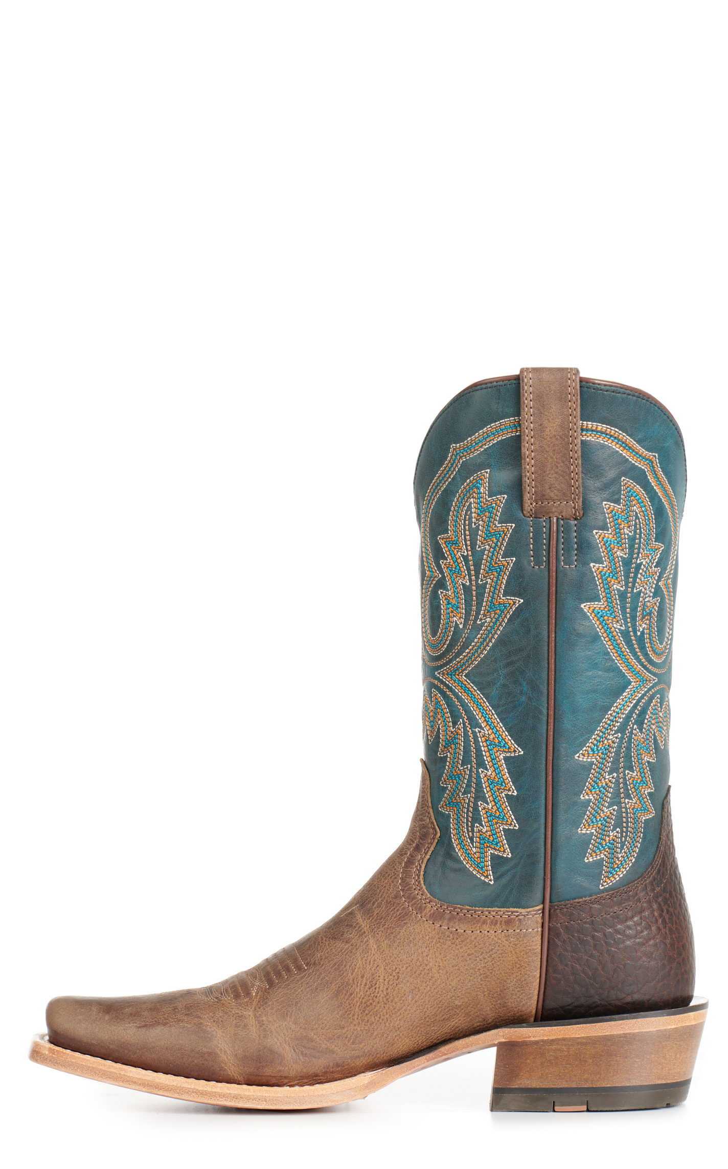 Ariat Men's Futurity Cashout Dark Brown and Teal Punchy Square Toe Cowboy Boots - Image 1