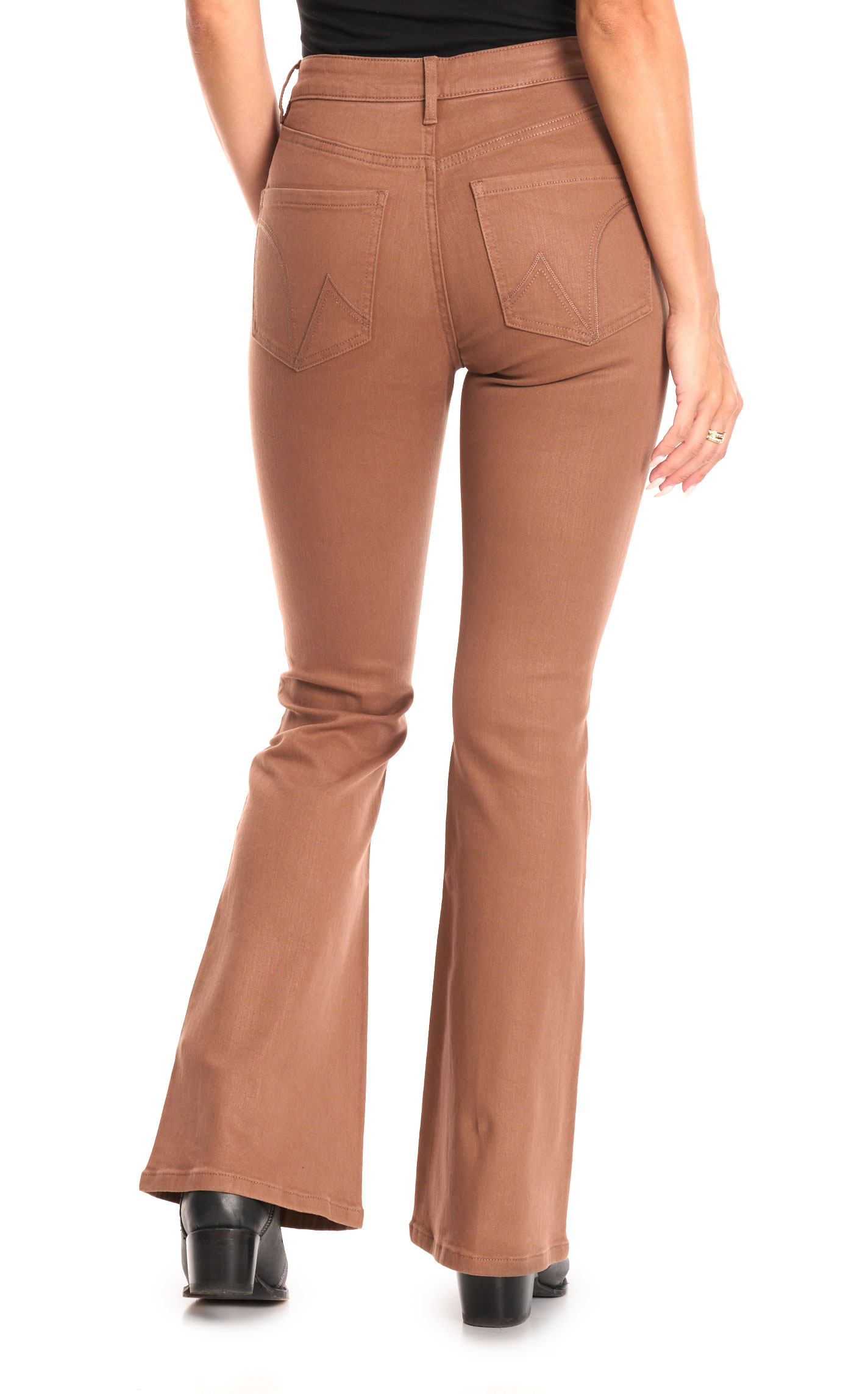 Mica Women's Milk Chocolate High-Rise Flare Leg Coated Jeans - Image 1