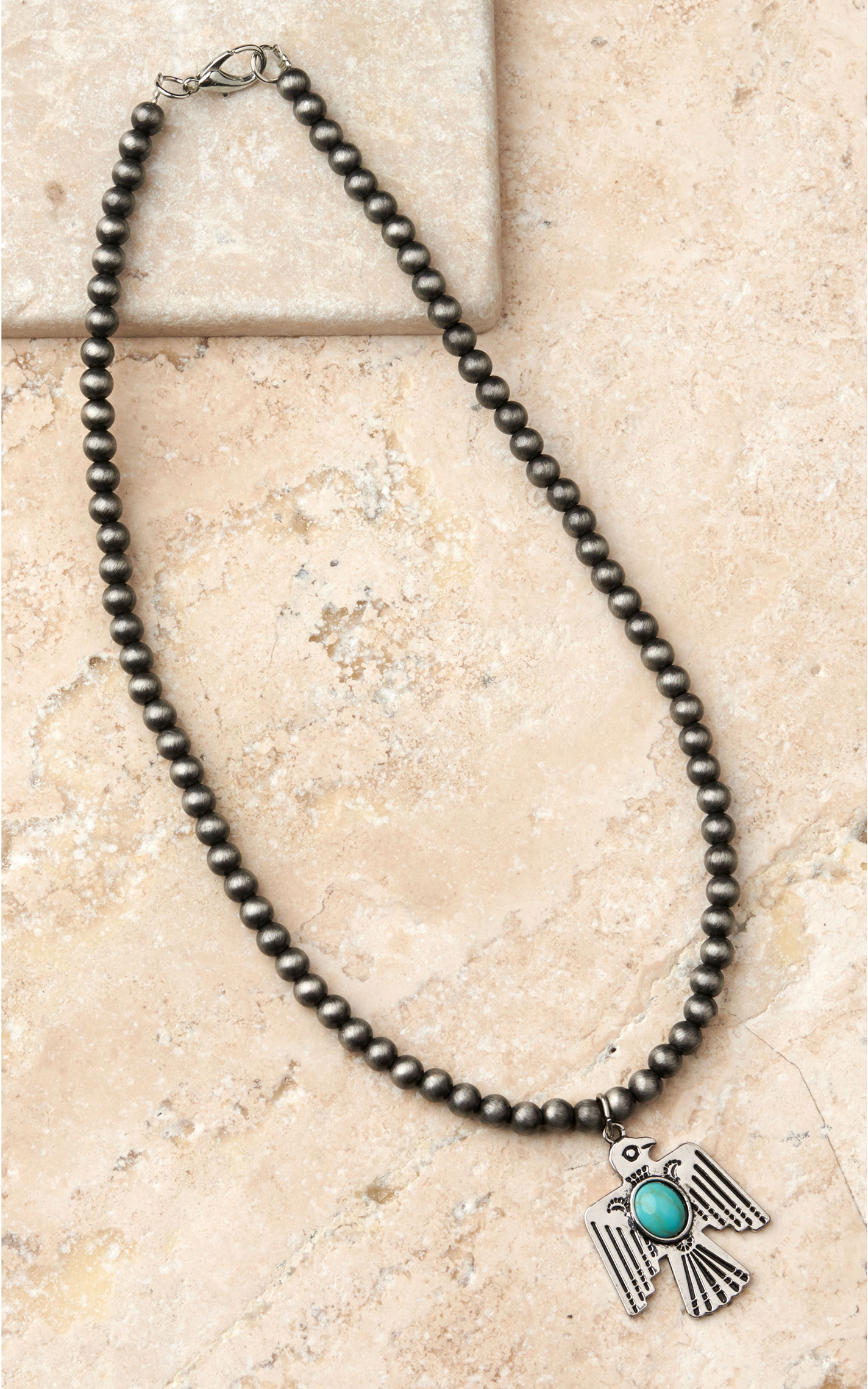Rockin' C Women's Silver Navajo Pearls with Thunderbird Pendant Necklace - Image 1
