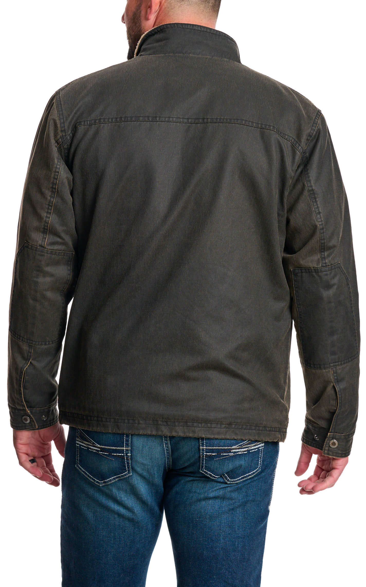 Rafter C Men's Dark Brown Faux Oilskin Sherpa Collar Jacket - Image 1