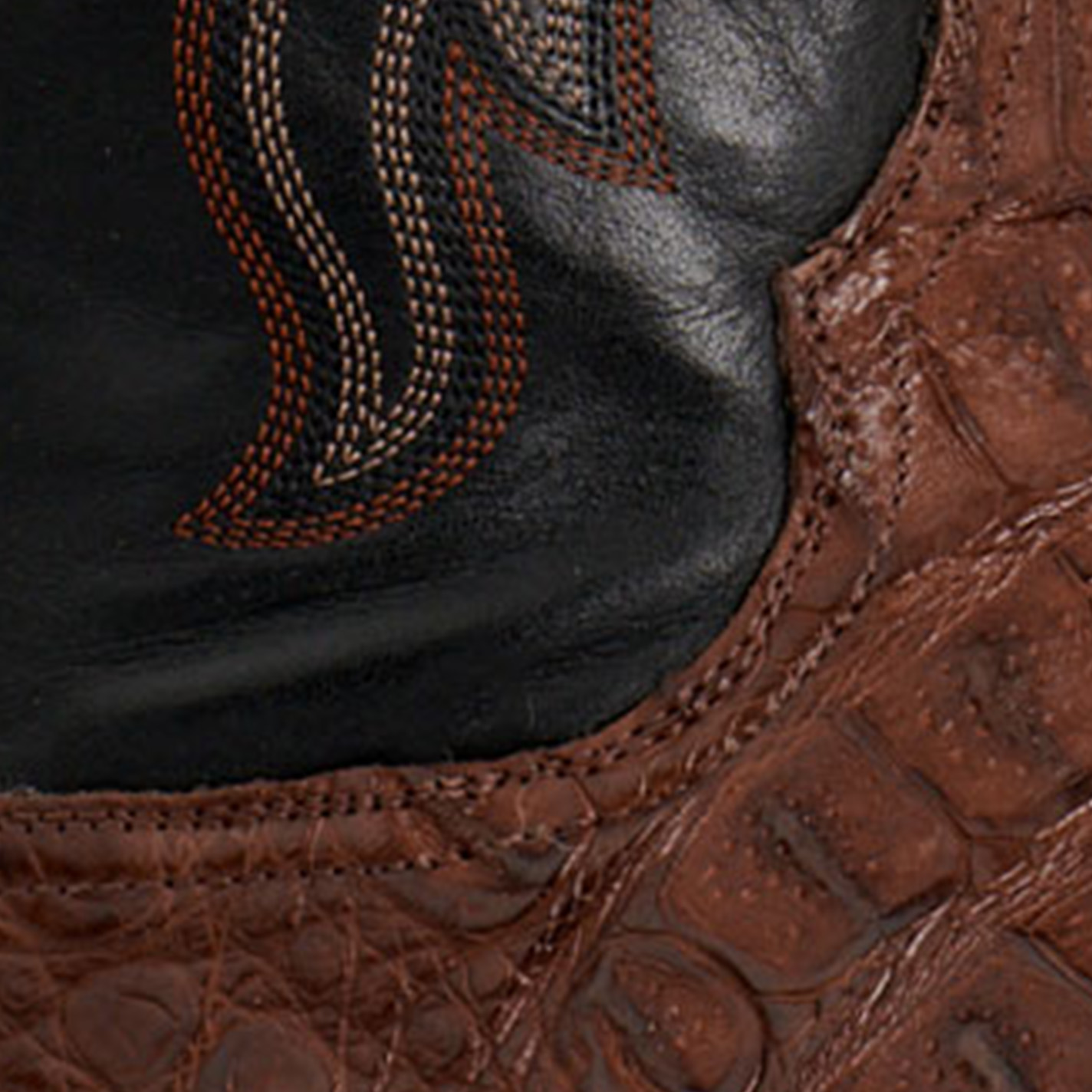 Lucchese Men's Burnt Umber Black Ranch Caiman Wide Square Toe Cowboy Boots - Image 1
