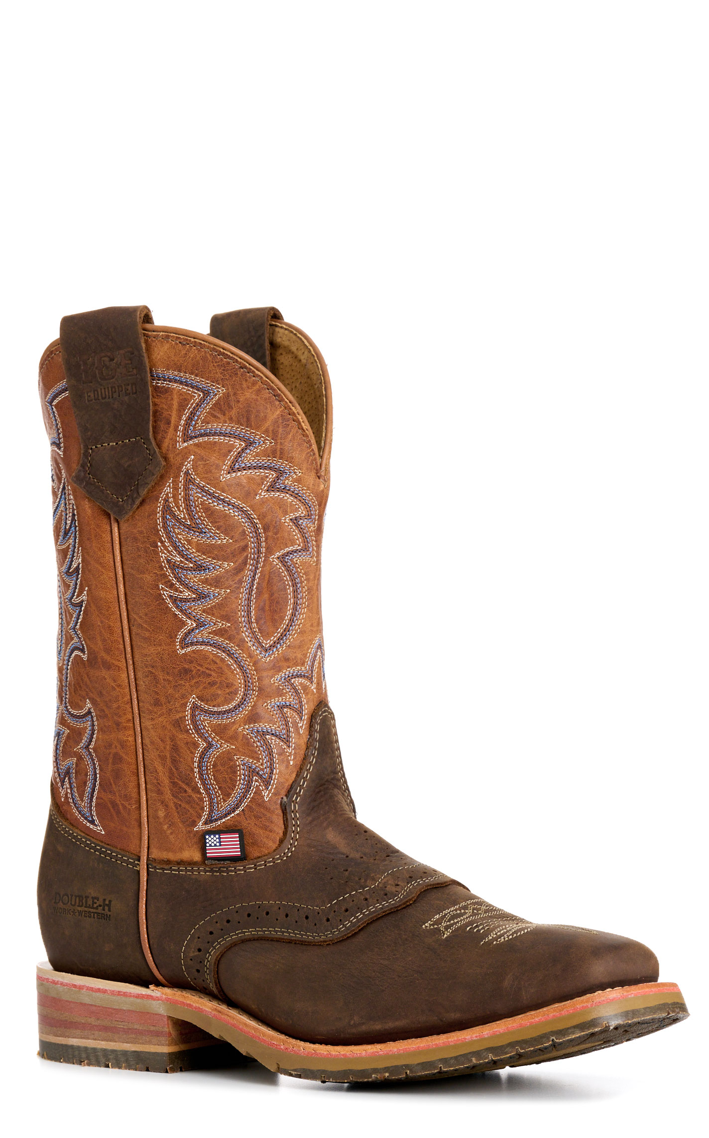 Double H Men’s Almond Barnyard Camel ICE Collection Leather Square Toe Cowboy Boots - Image 1
