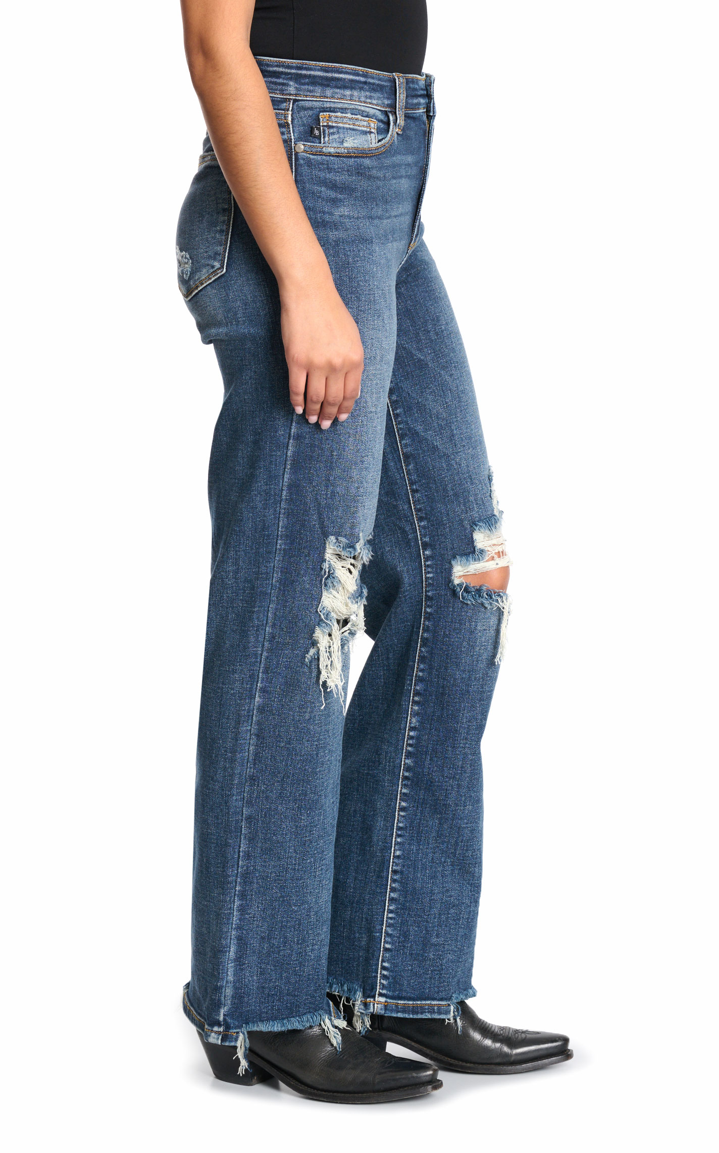 Judy Blue Women's Dark Distressed 90's Knees Straight Jeans - Plus Sizes - Image 1