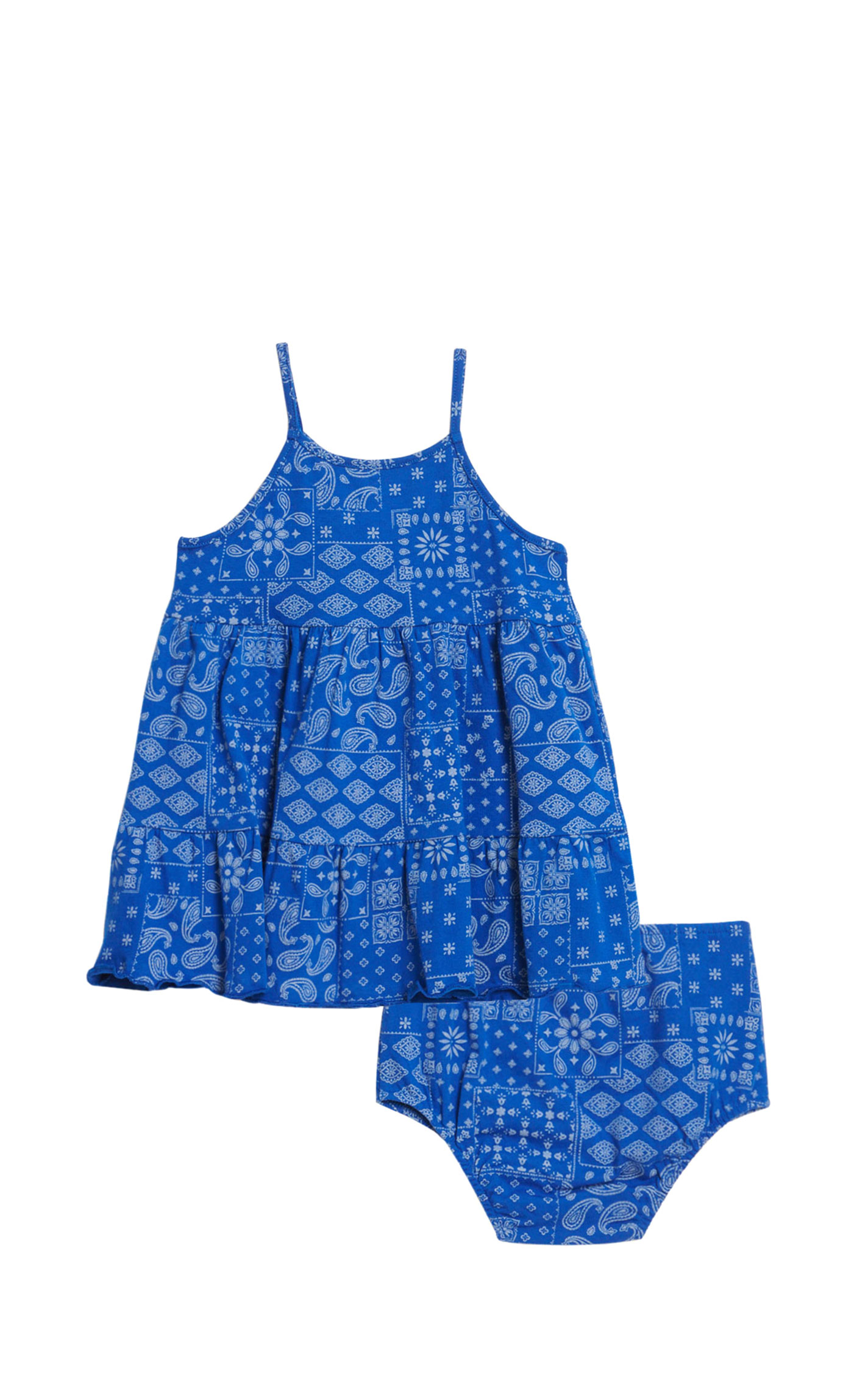 Wrangler Infant Girl's Royal Blue & Gray Bandana Patchwork Tiered Dress (Matching Diaper Cover) - Image 1