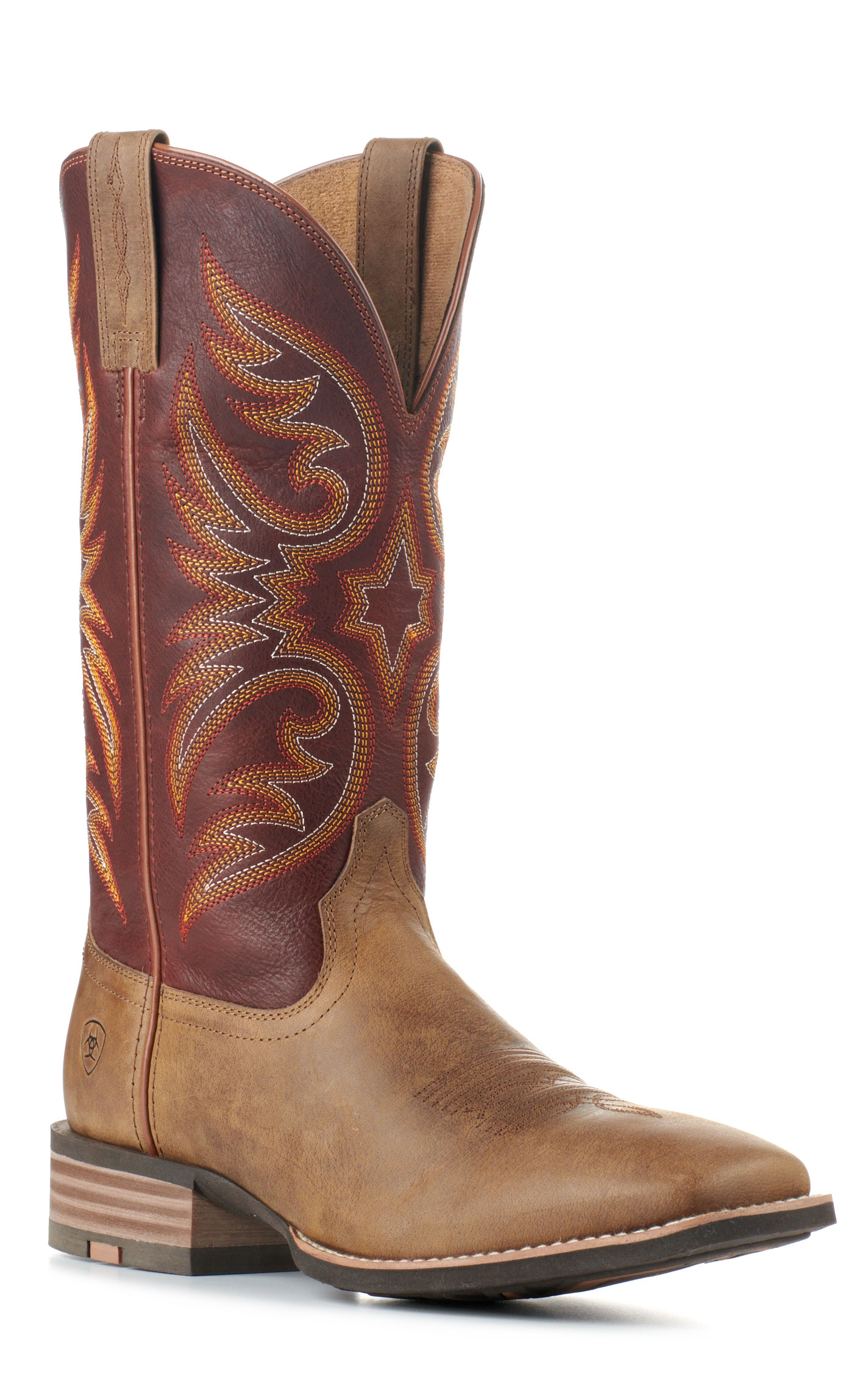 Ariat Men's Ricochet Sandstorm Tan and Chestnut SmartLite Wide Square Toe Cowboy Boots - Image 1