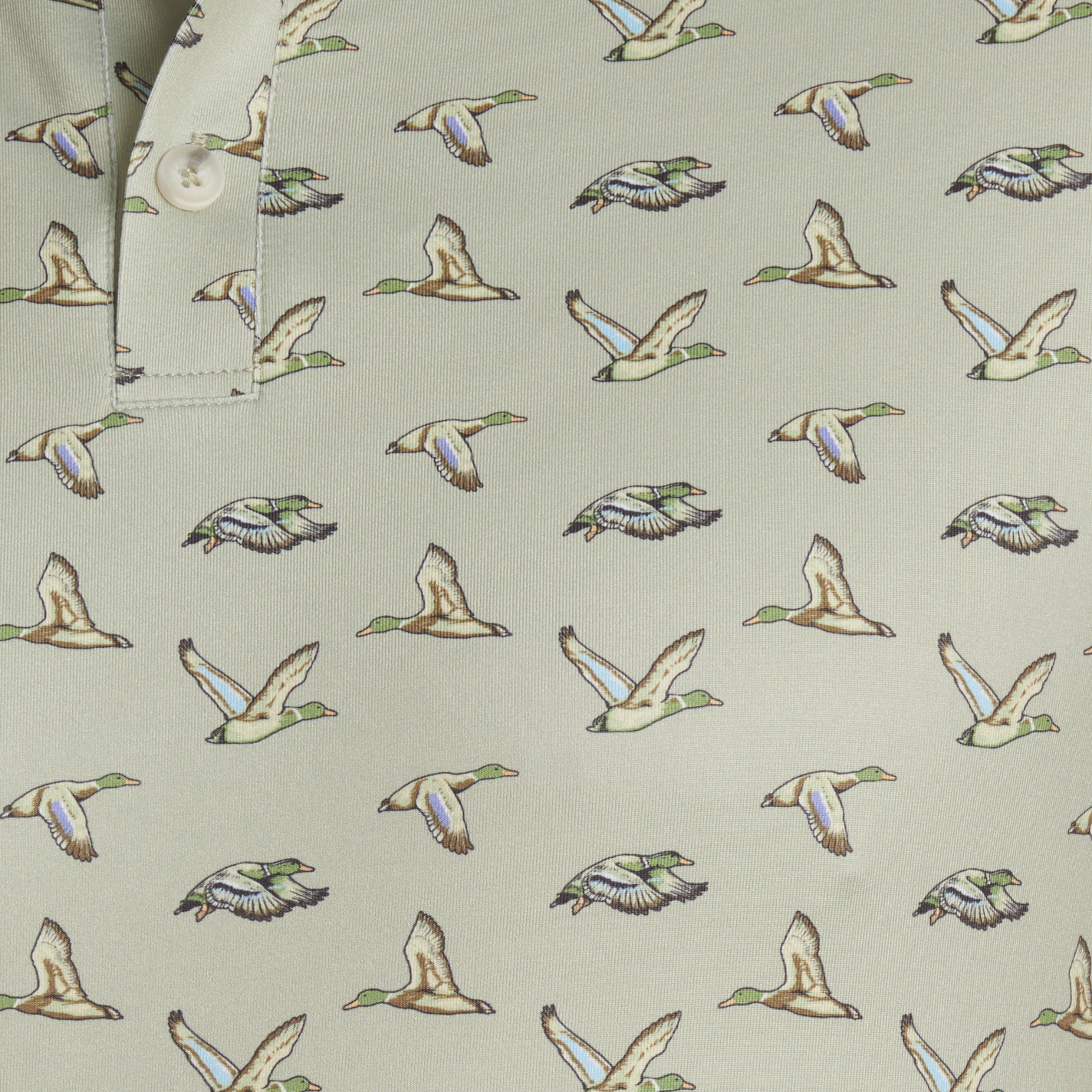 Burlebo Men's Performance Green Flying Duck Print Polo Shirt - Image 1