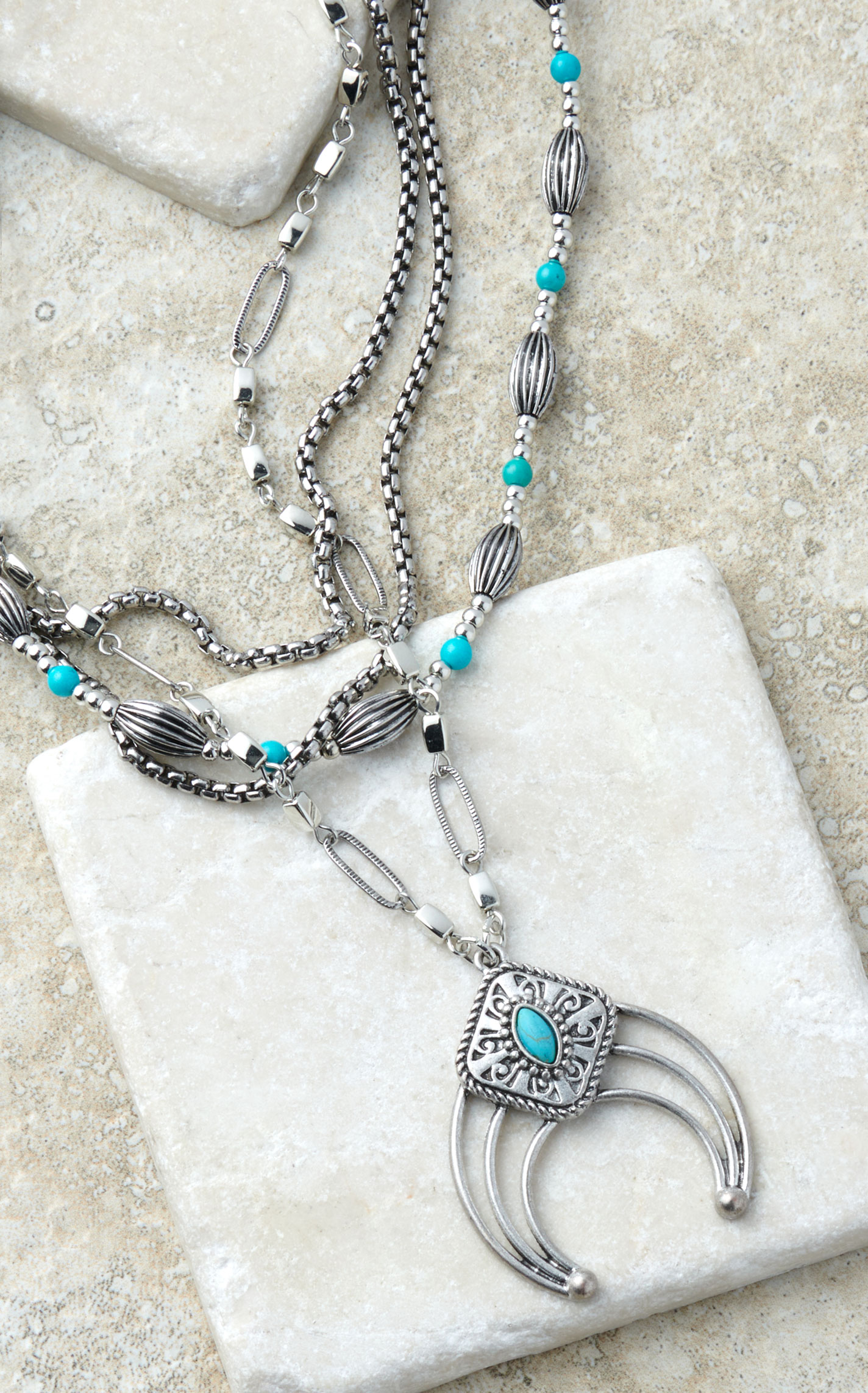 Cowgirl Confetti 4 Strand Silver & Turquoise Accent Squash Blossom You Got Me Necklace - Image 2