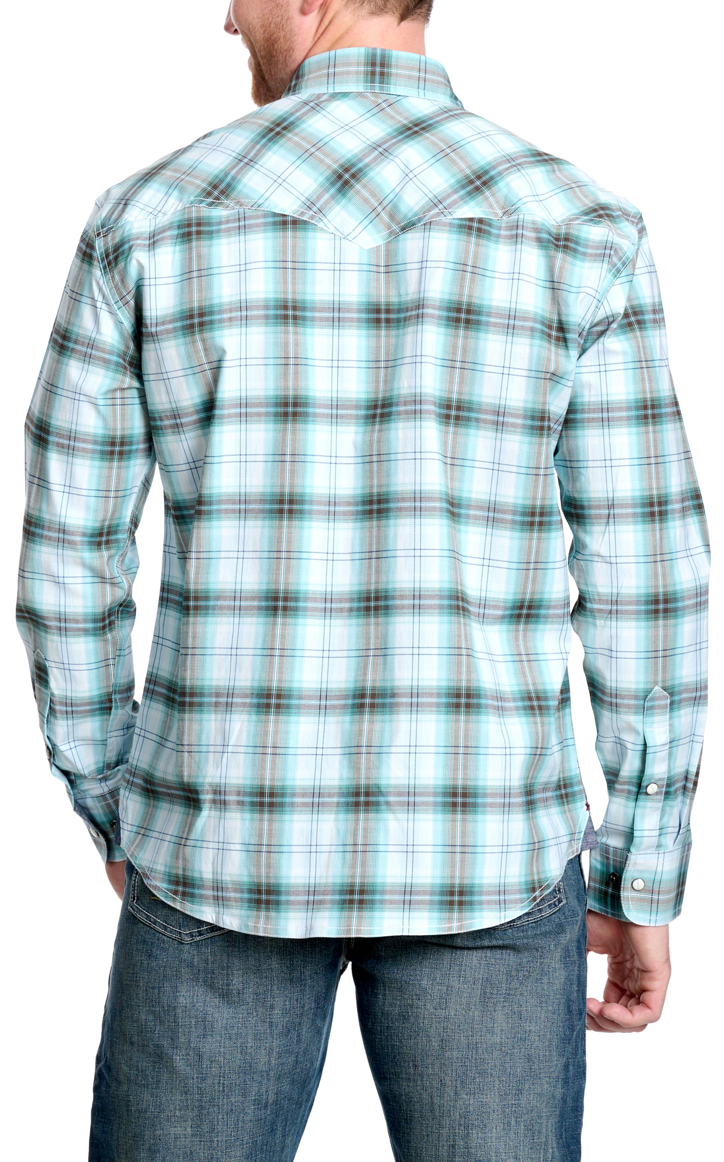 Rafter C Men's Red Dirt Collection Brown & Teal Plaid Western Shirt - Image 1