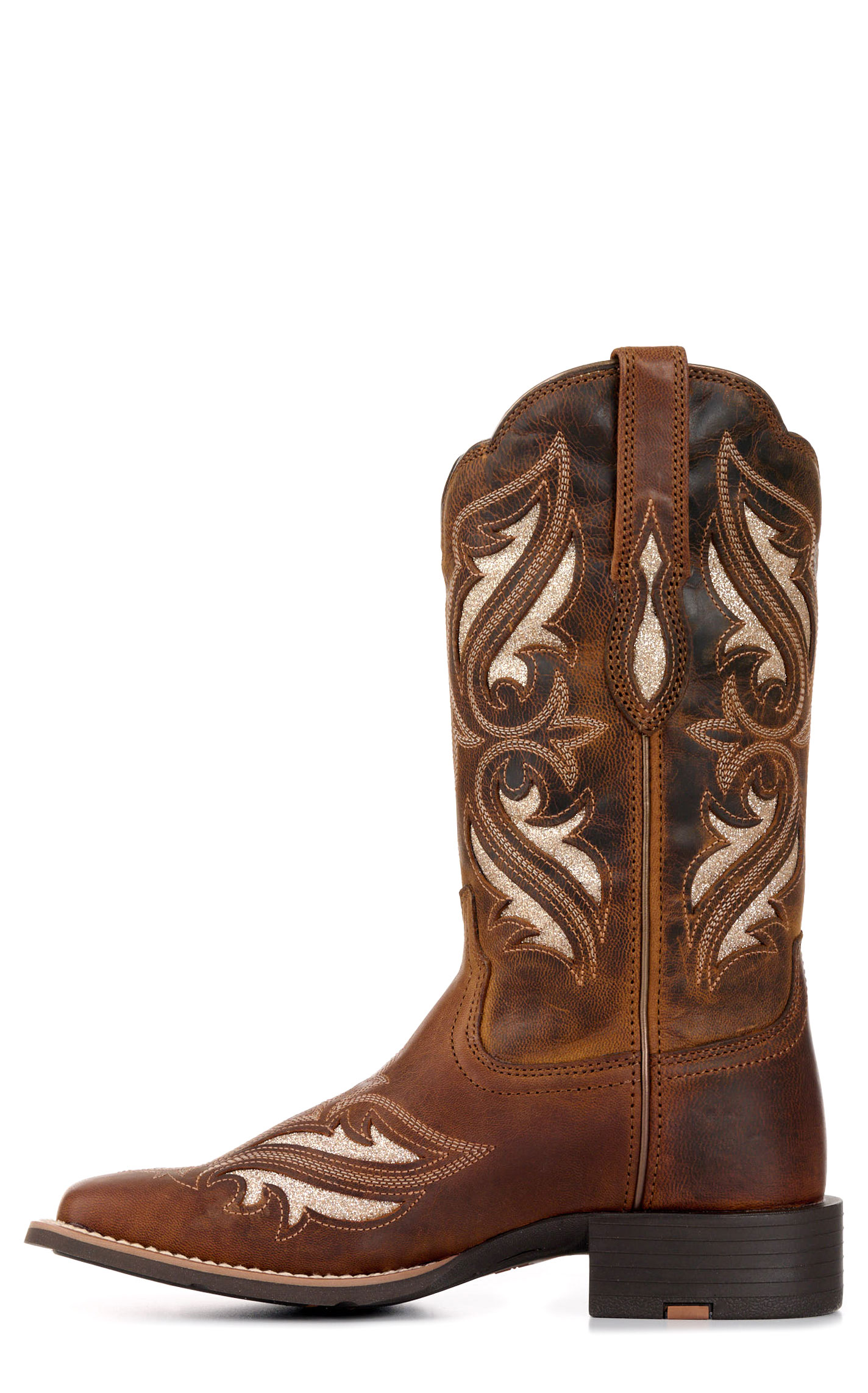 Ariat Women's Round Up Bliss Sassy Brown with Glitter Inlay Wide Square Toe Cowboy Boots - Image 1