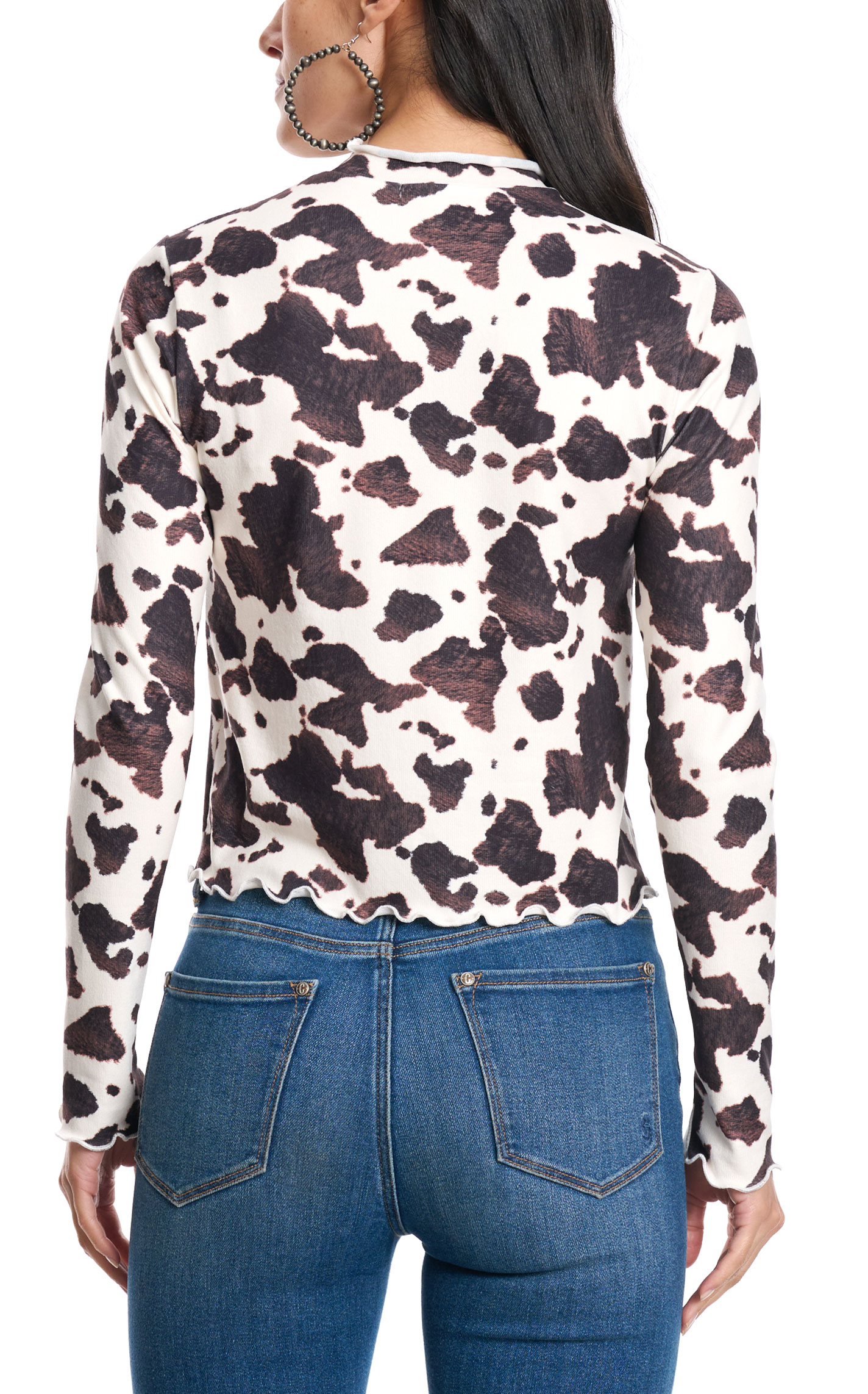 Moa Moa Women's Cream & Chocolate Cow Print Top - Image 1