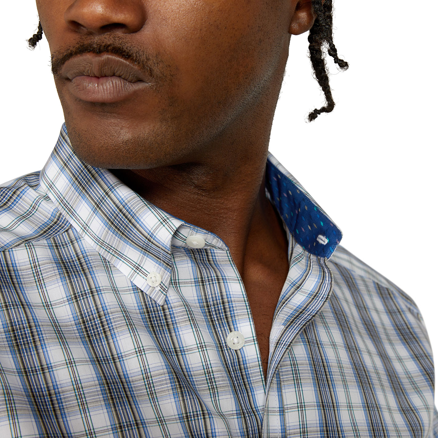 Ariat Men's White Blue & Green Plaid Print Western Shirt - Image 1