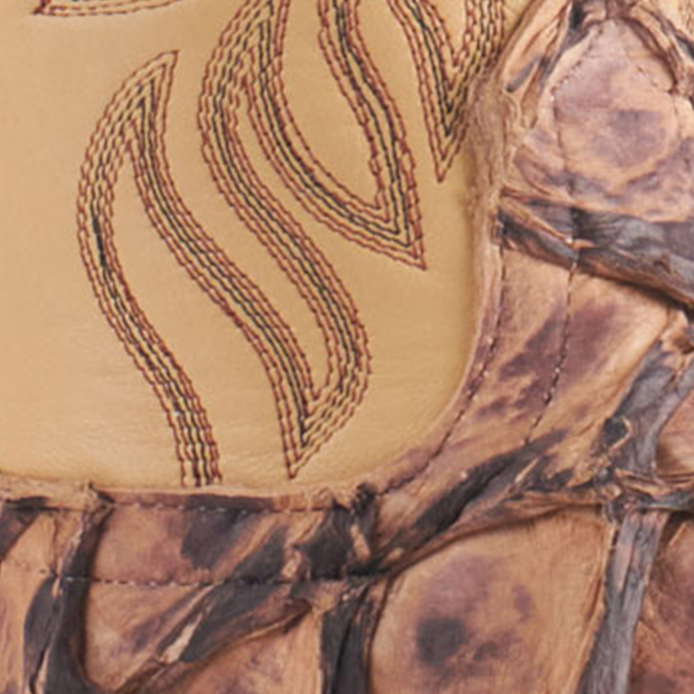 Anderson Bean Men's Ivory and Brown Matte Big Bass Wide Square Toe Exotic Cowboy Boots - Image 1