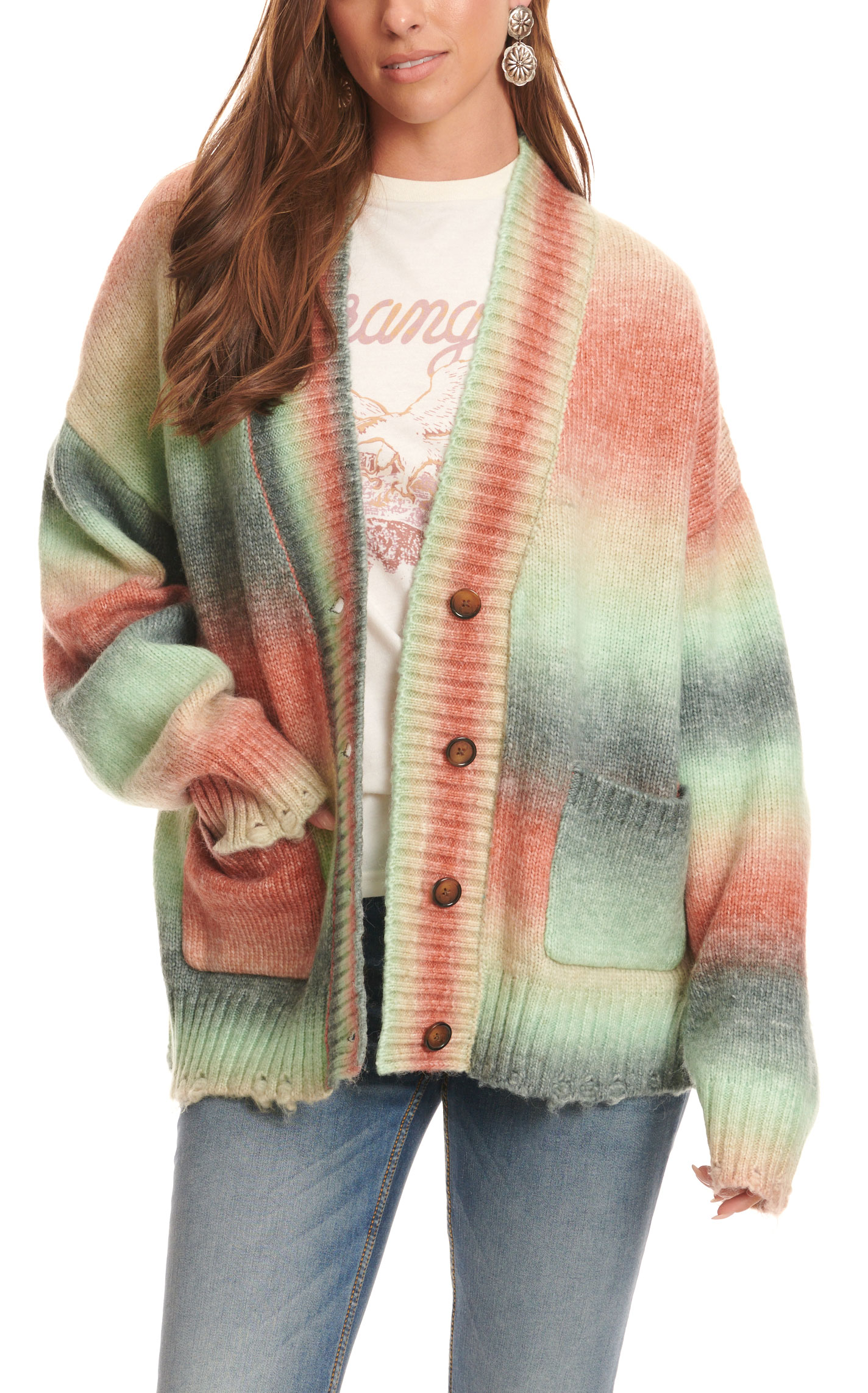 Wrangler Retro Women's Ocean Sunrise Stripe Long Sleeve Boyfriend Cardigan  - Image 1