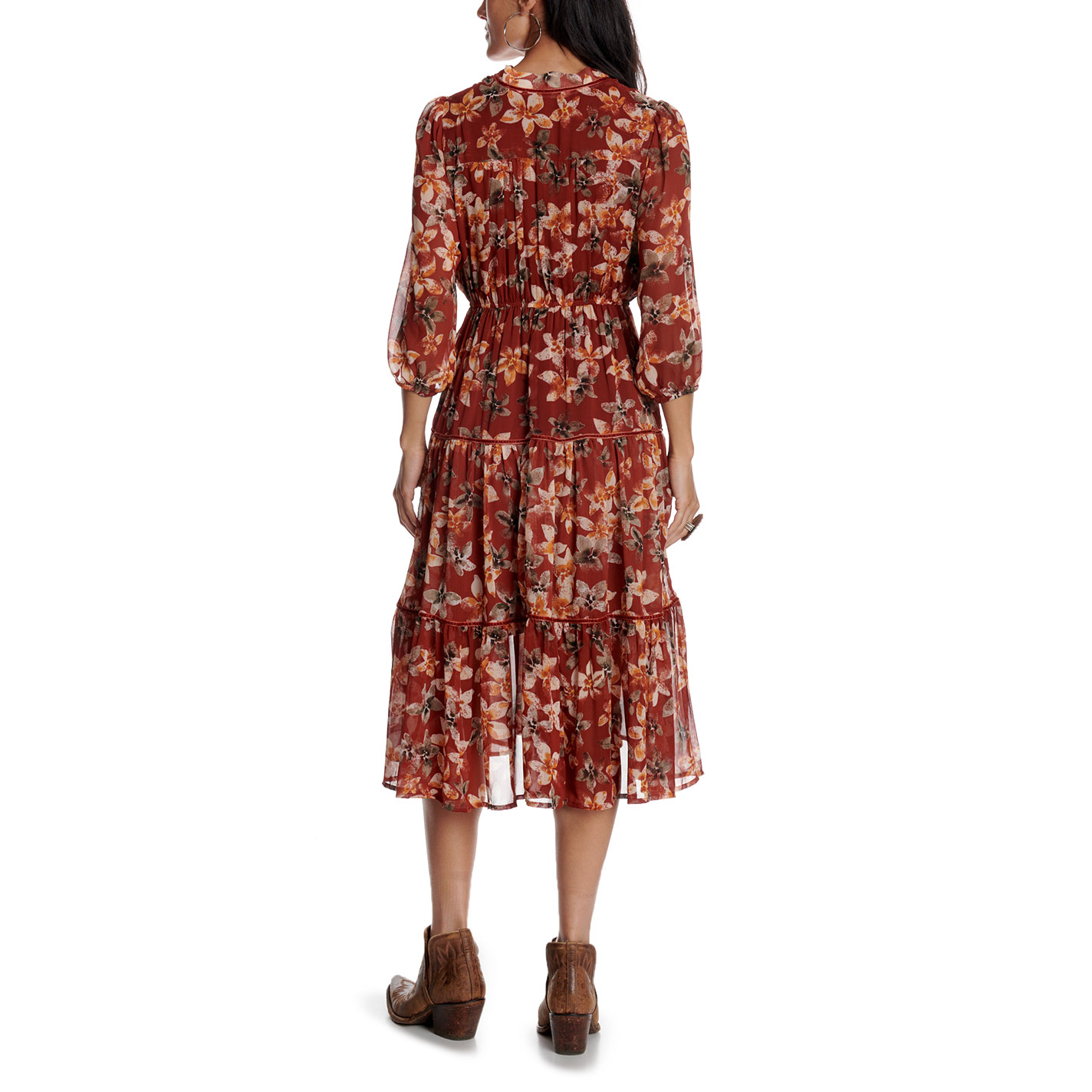 Blue B Women's Rust Floral Tiered Midi Dress - Image 1