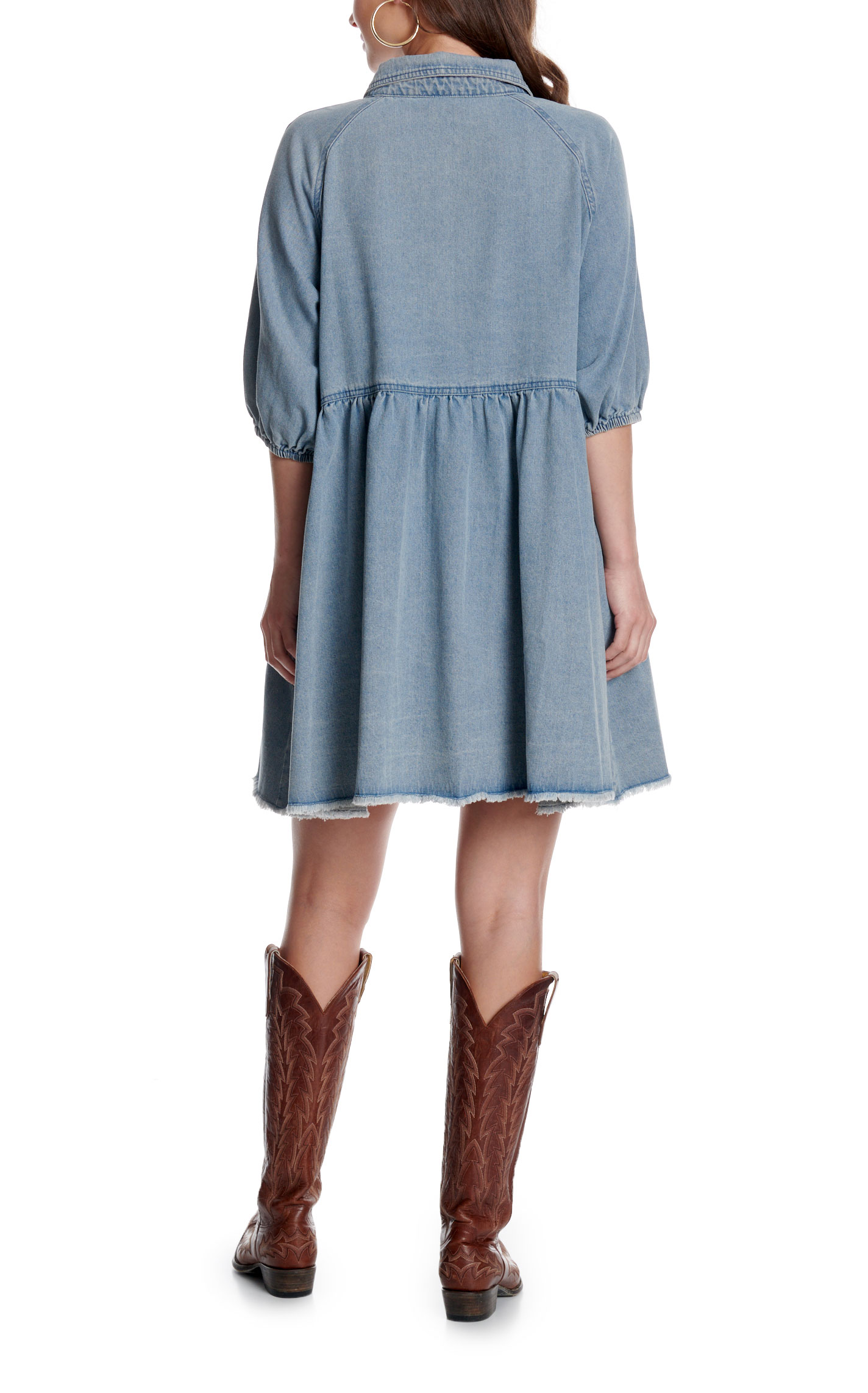 Yura Women's Medium Wash Puff Sleeve Denim Dress - Image 1