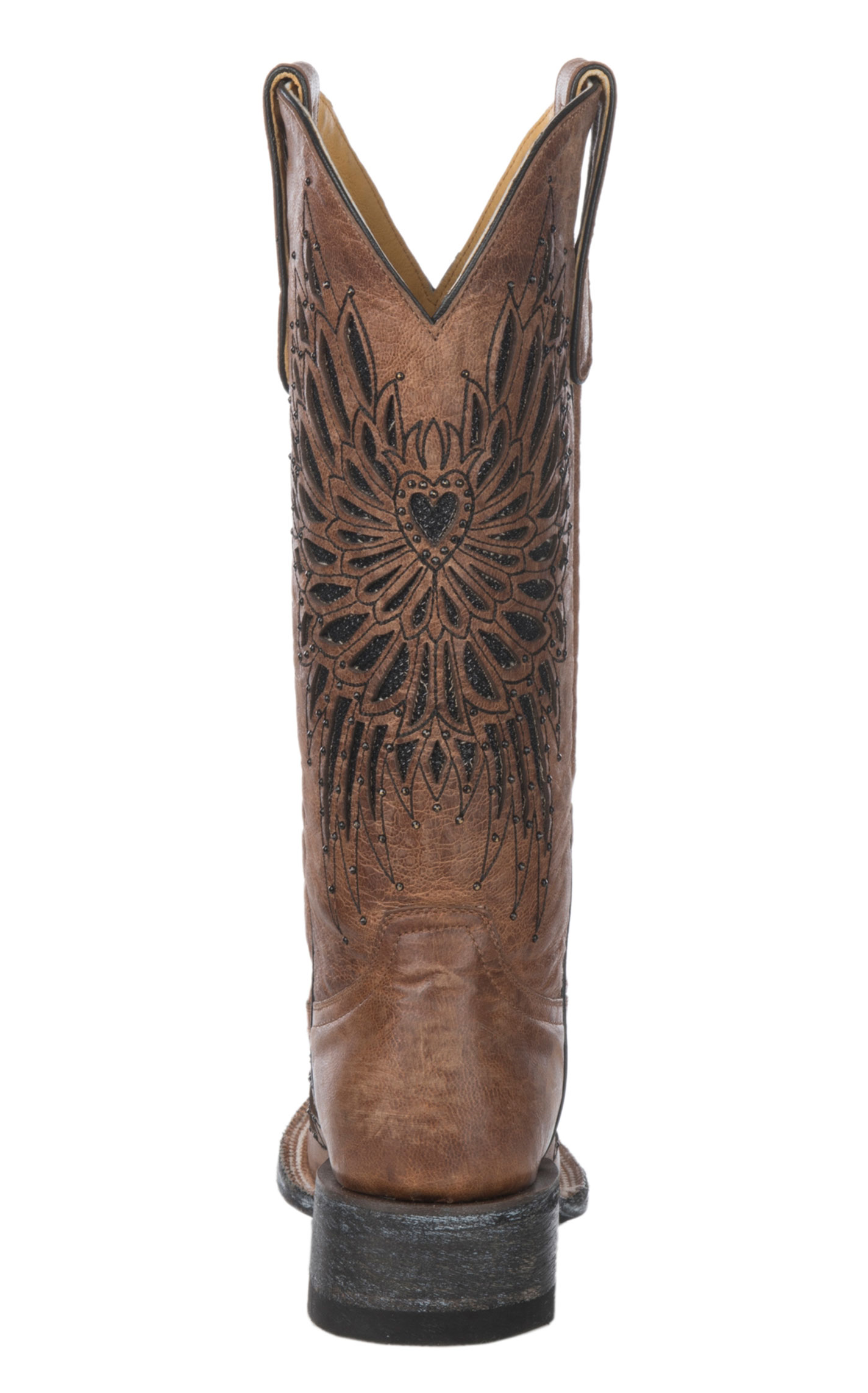 Cavender's Women's Brass with Black Crystals Fabric Inlay Square Toe Cowboy Boots - Image 1