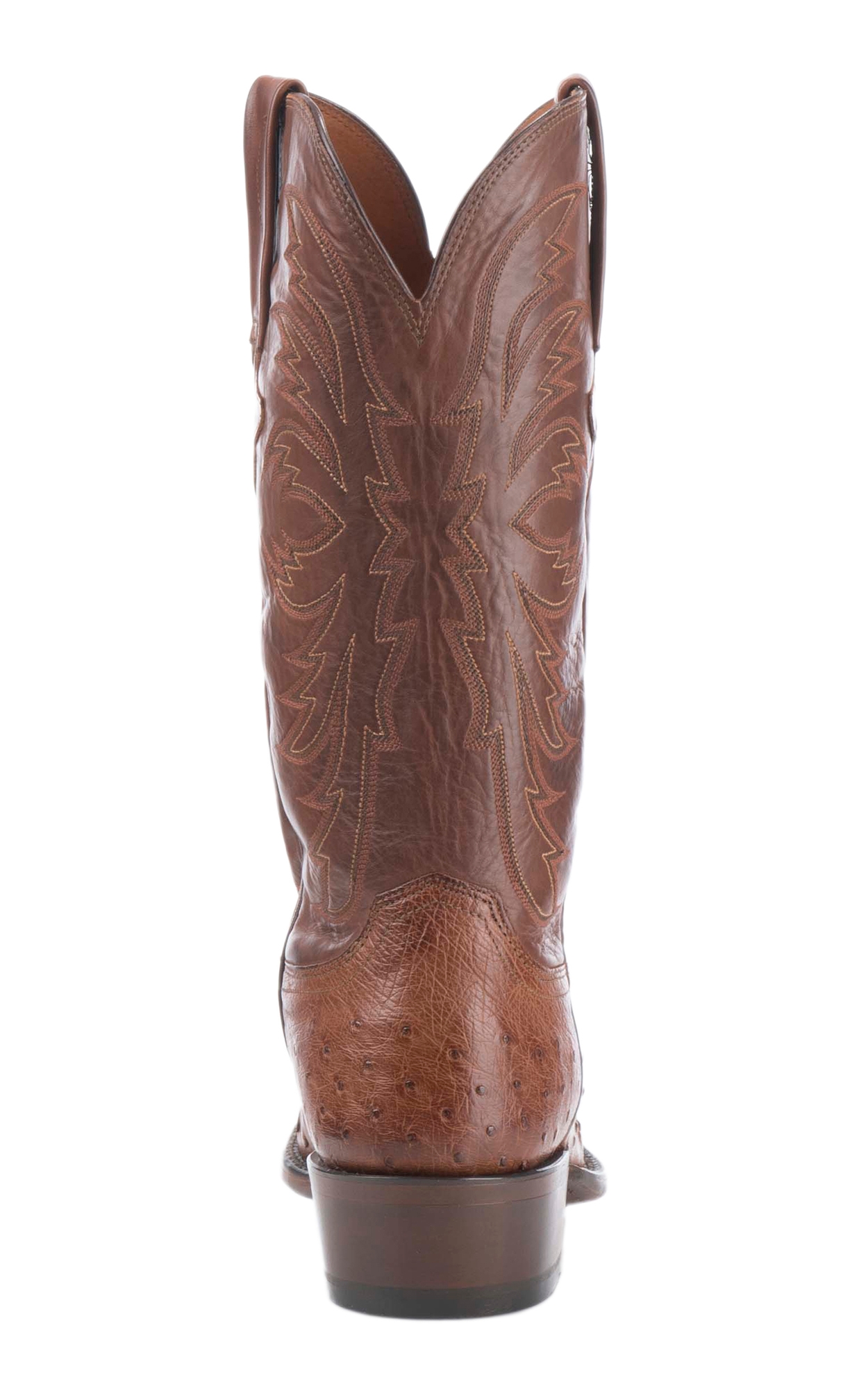 Lucchese Men's Barnwood Tan and Brown Full Quill Ostrich R-Toe Exotic Cowboy Boots - Image 1