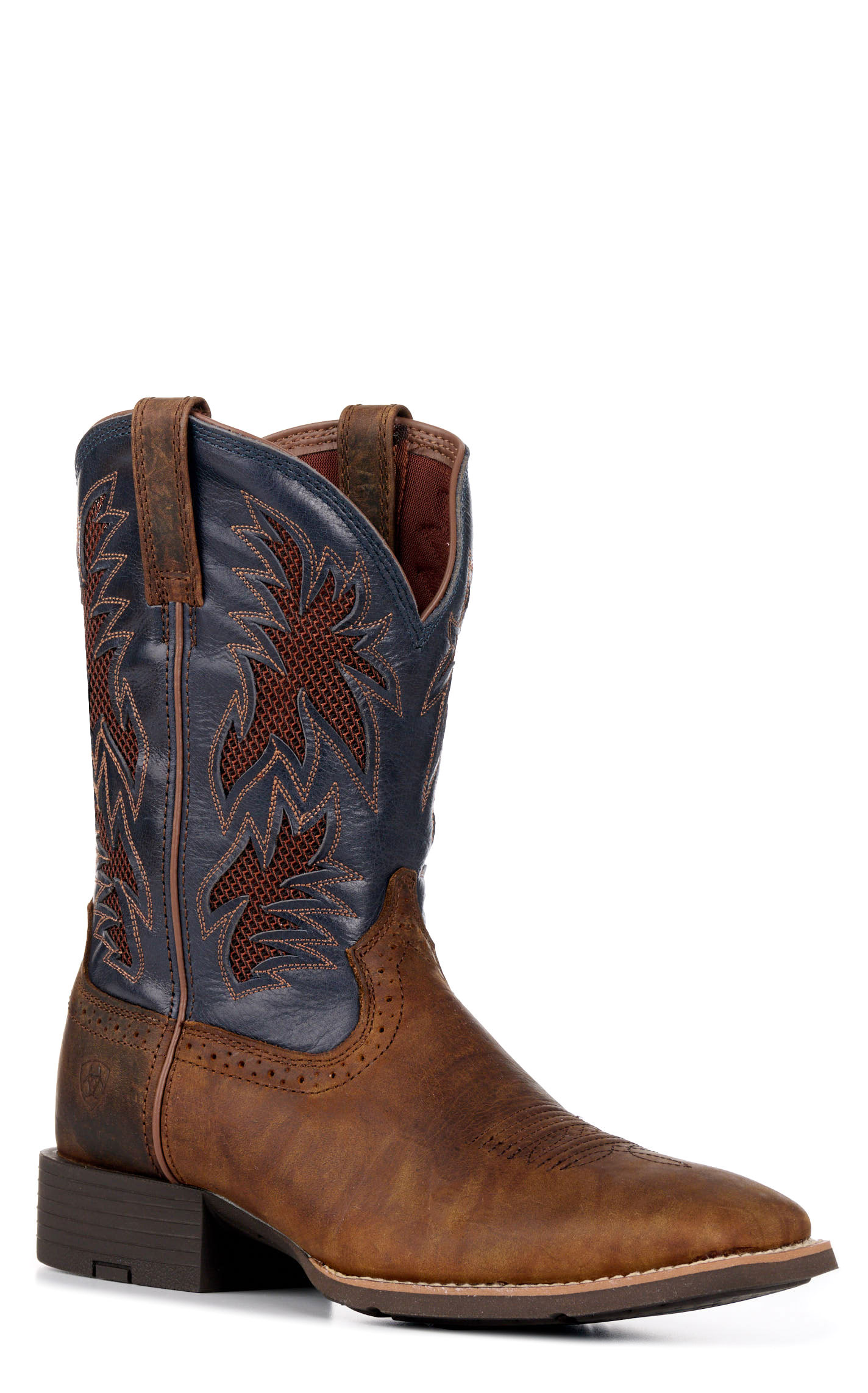 Ariat Men's Sport Cool VentTEK Bar Brown and Blue Wide Square Toe Cowboy Boot - Image 1