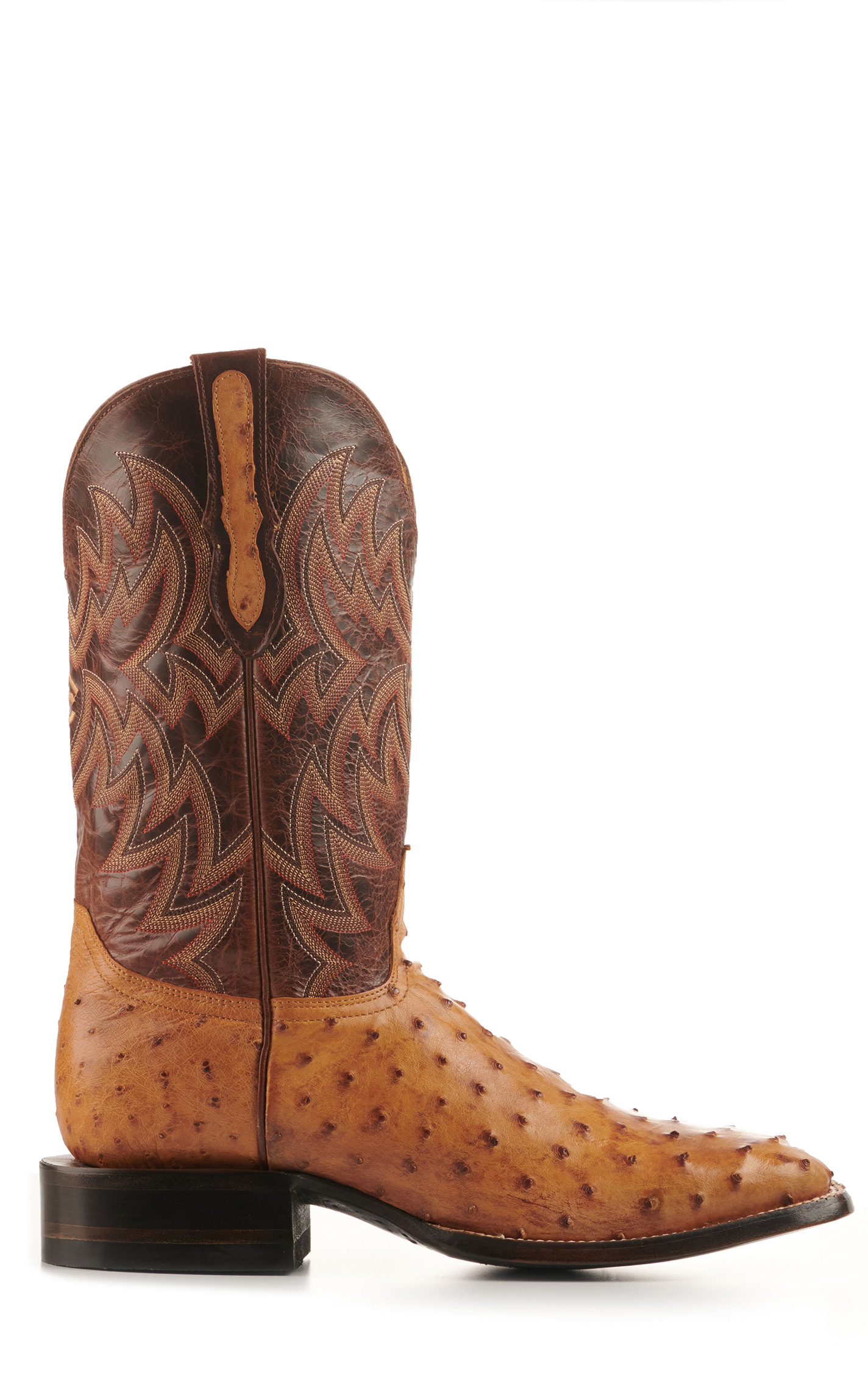 Cavender's Men's Saddle Brown and Straw Full Quill Ostrich Rafter C Wide Square Toe Exotic Cowboy Boots - Image 1