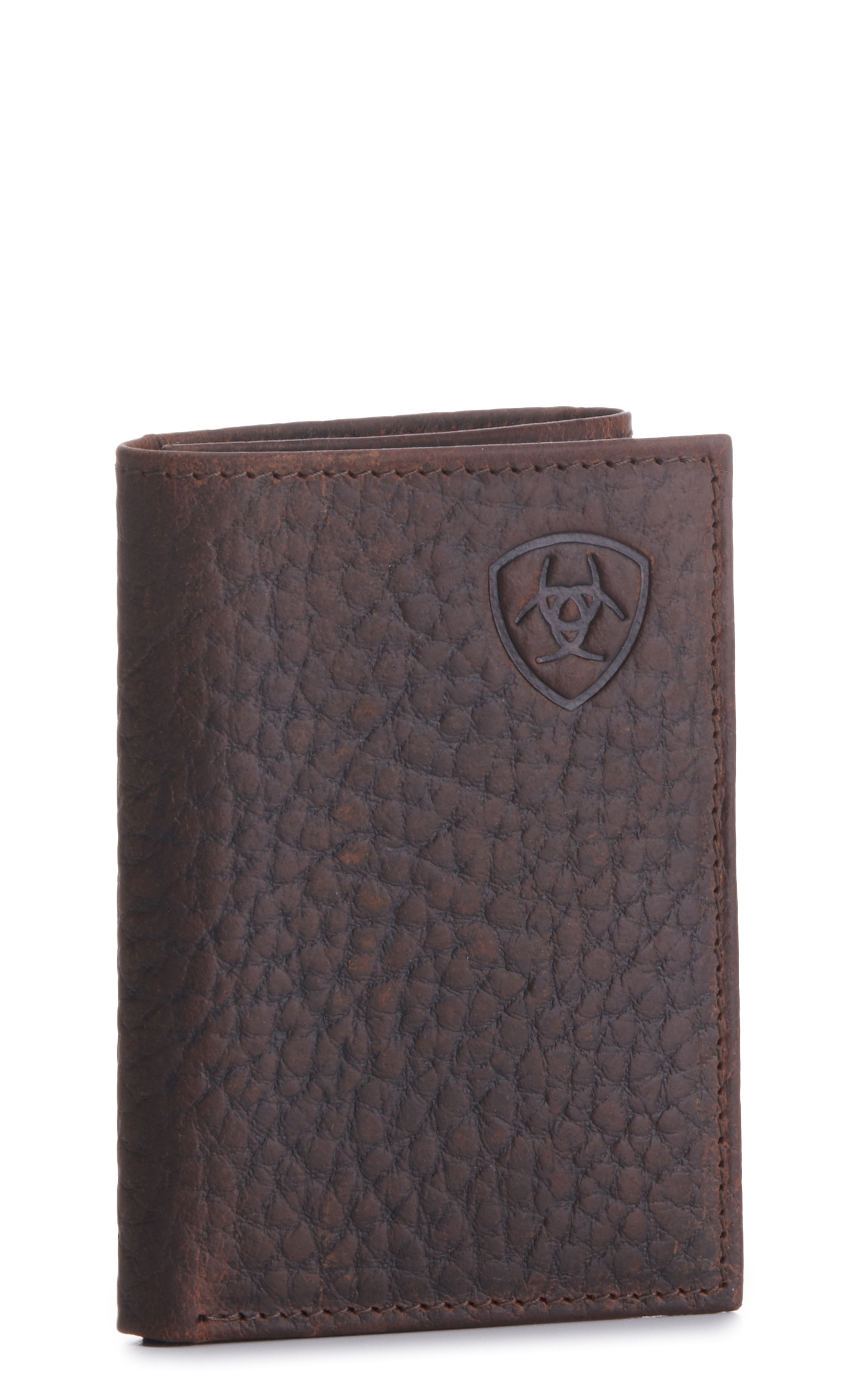 Ariat Men's Brown Embossed Shield Logo Trifold Wallet - Image 1