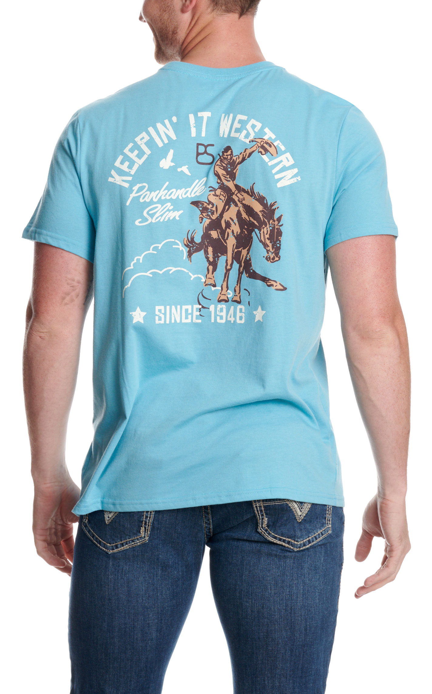 Panhandle Slim Unisex Light Teal Keepin' It Western Graphic T-Shirt - Image 1
