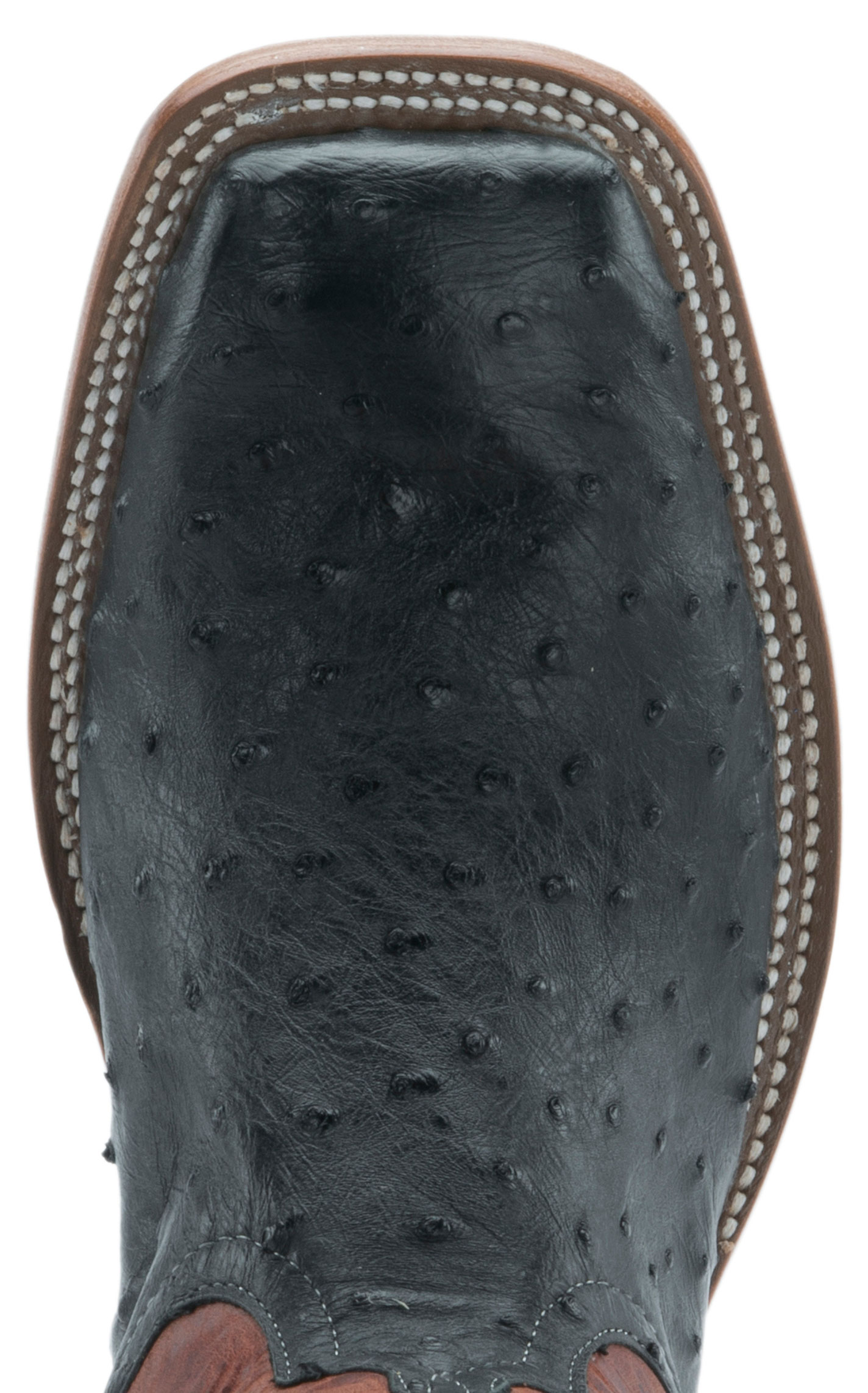 Anderson Bean Men's Black Full Quill Ostrich and Rust Lava Square Toe Exotic Cowboy Boots - Image 1