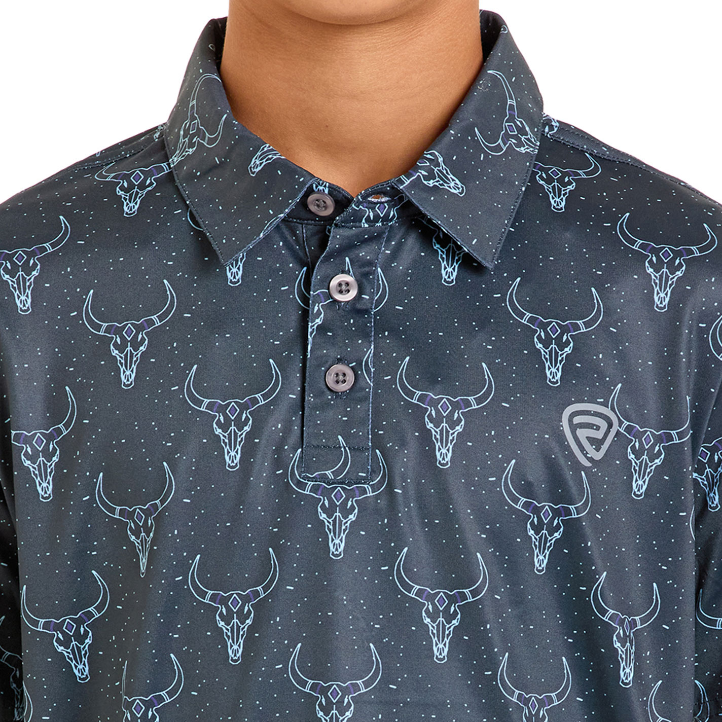 Rock & Roll Denim Boy's Black Longhorn Skull Polo Shirt - Image 1