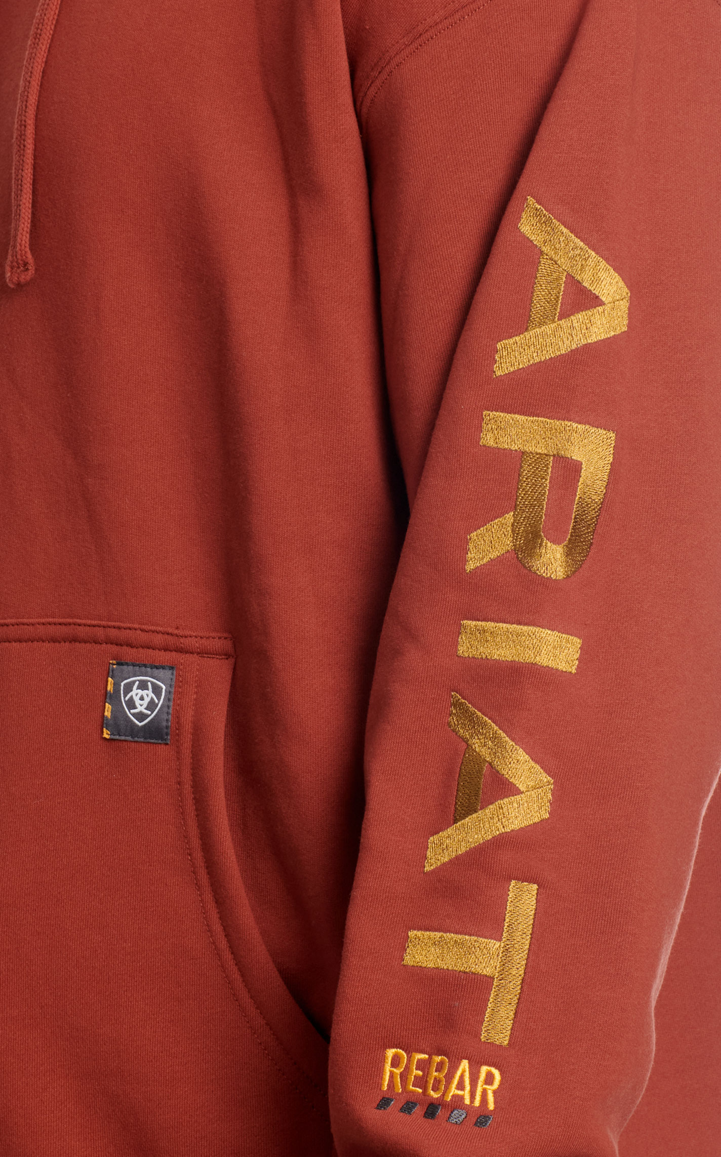 Ariat Men's Rebar All Weather Rich Rust & Logo Sleeve Work Hoodie - Image 1