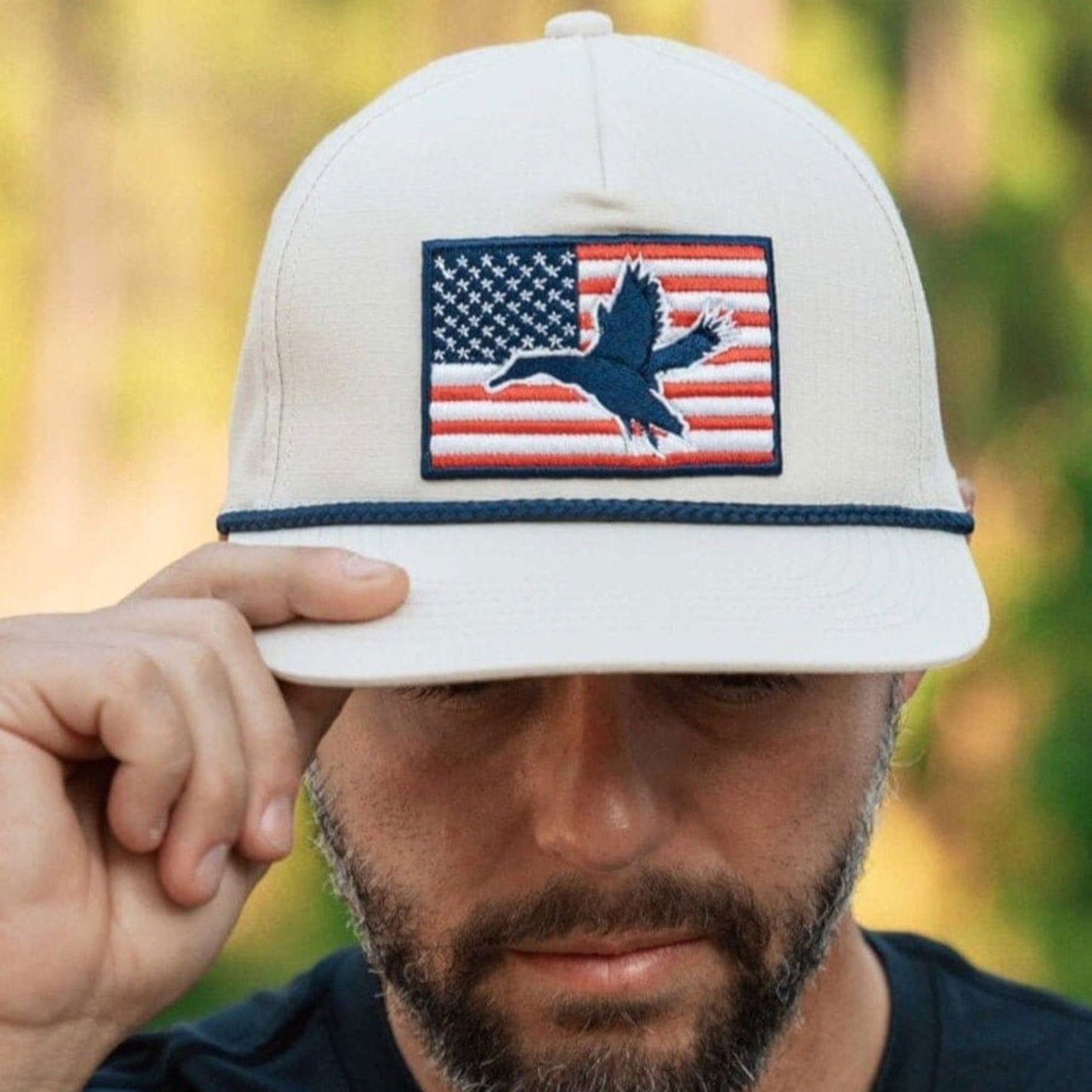 Burlebo White American Flag & Duck Curved Bill Cap - Image 1