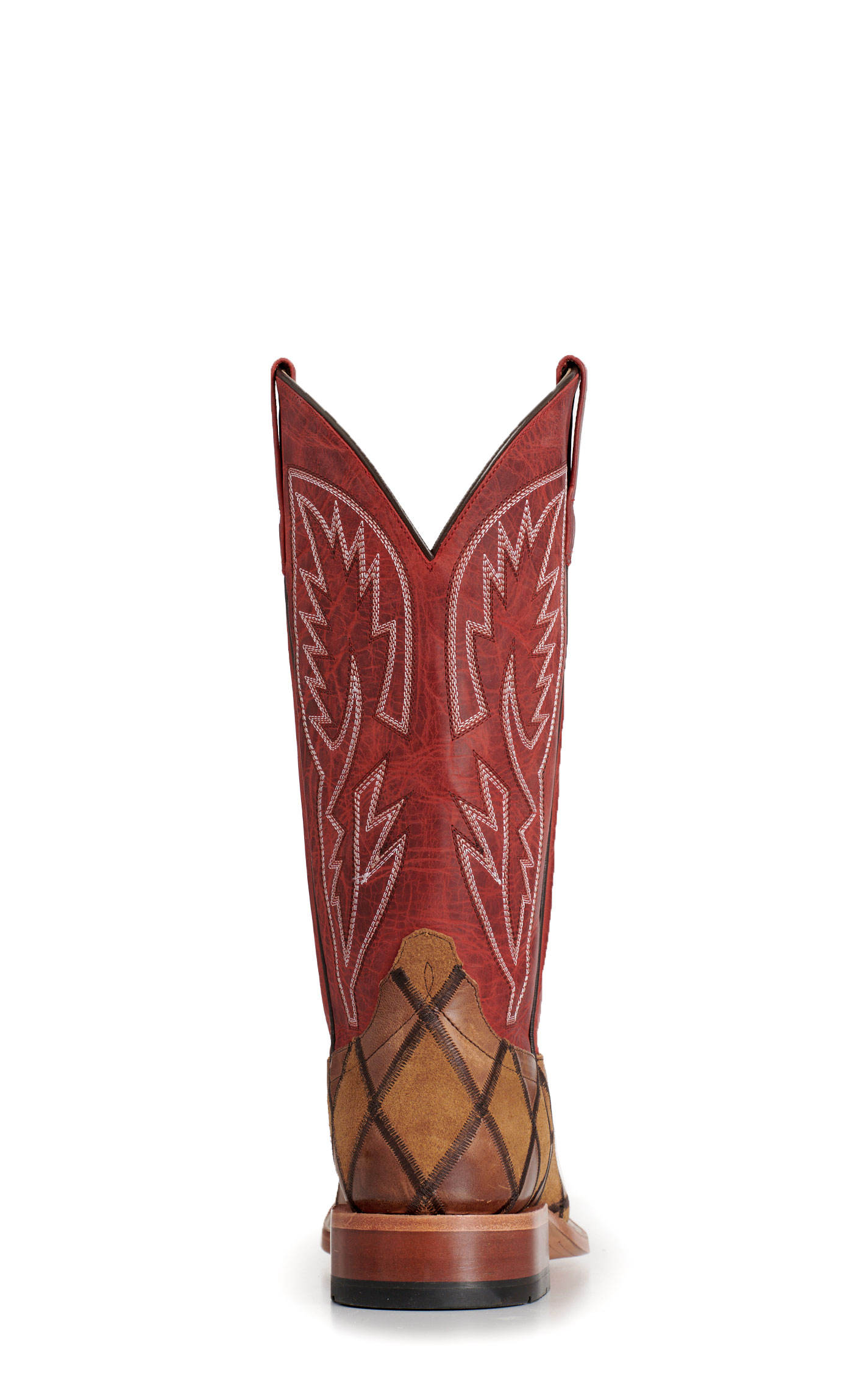 Anderson Bean Men's Horsepower Brown Suede Patchwork & Red Square Toe Cowboy Boots - Image 1