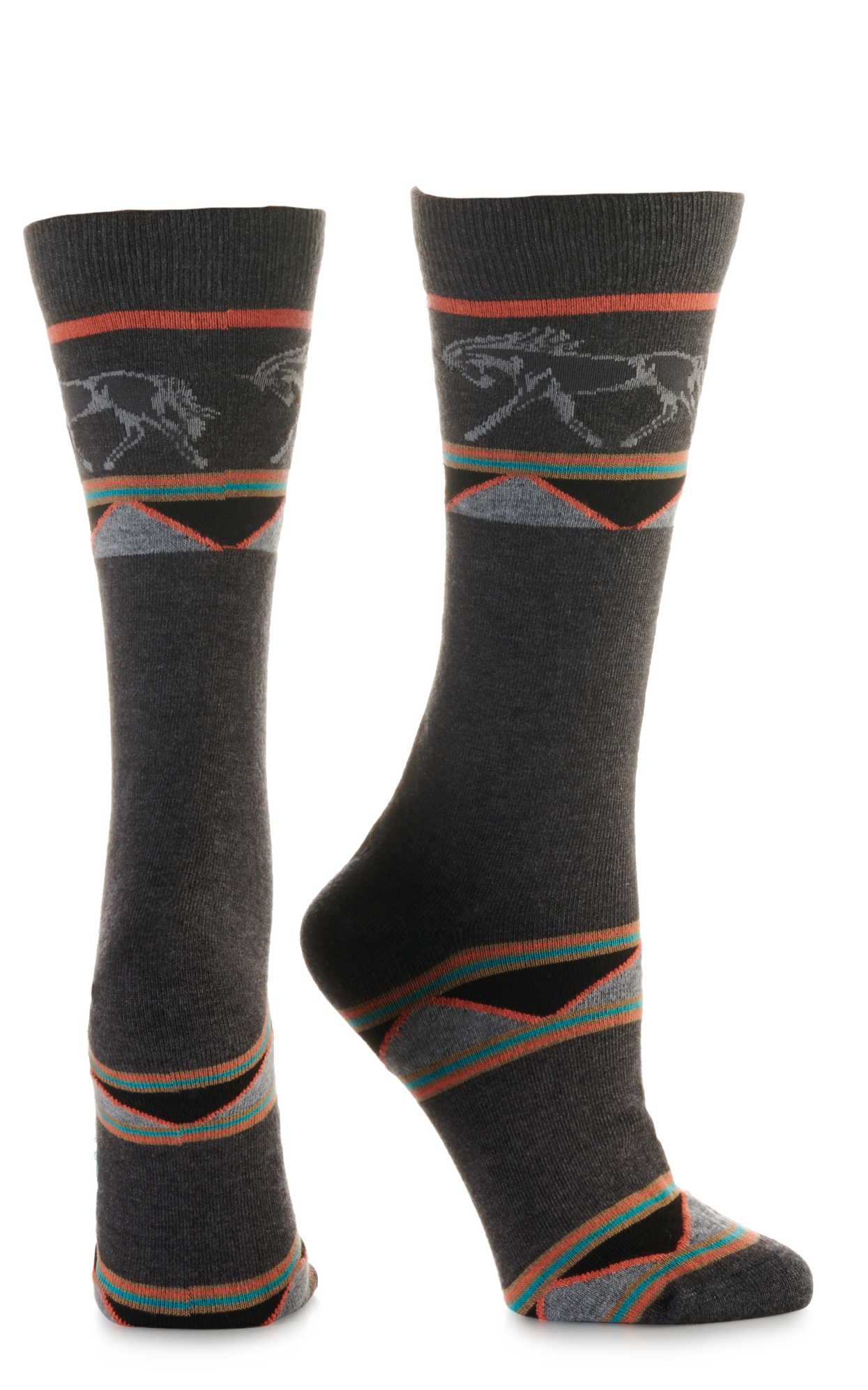 Boot Doctor Women's Gray with Aztec Horse Print Crew Boot Socks - Image 1