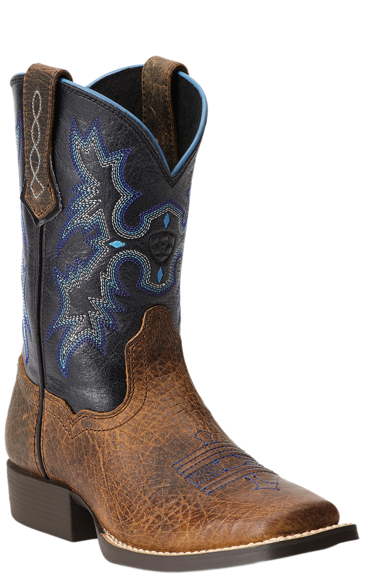 Ariat Kids Tombstone Earth Brown with Black Square Toe Cowboy Boots - Image 1