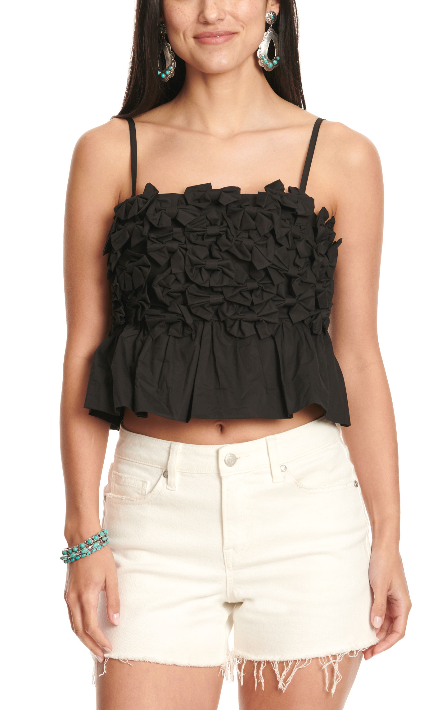 Blue B Women's Black Bow Covered & Smocked Cami-Tank - Image 1