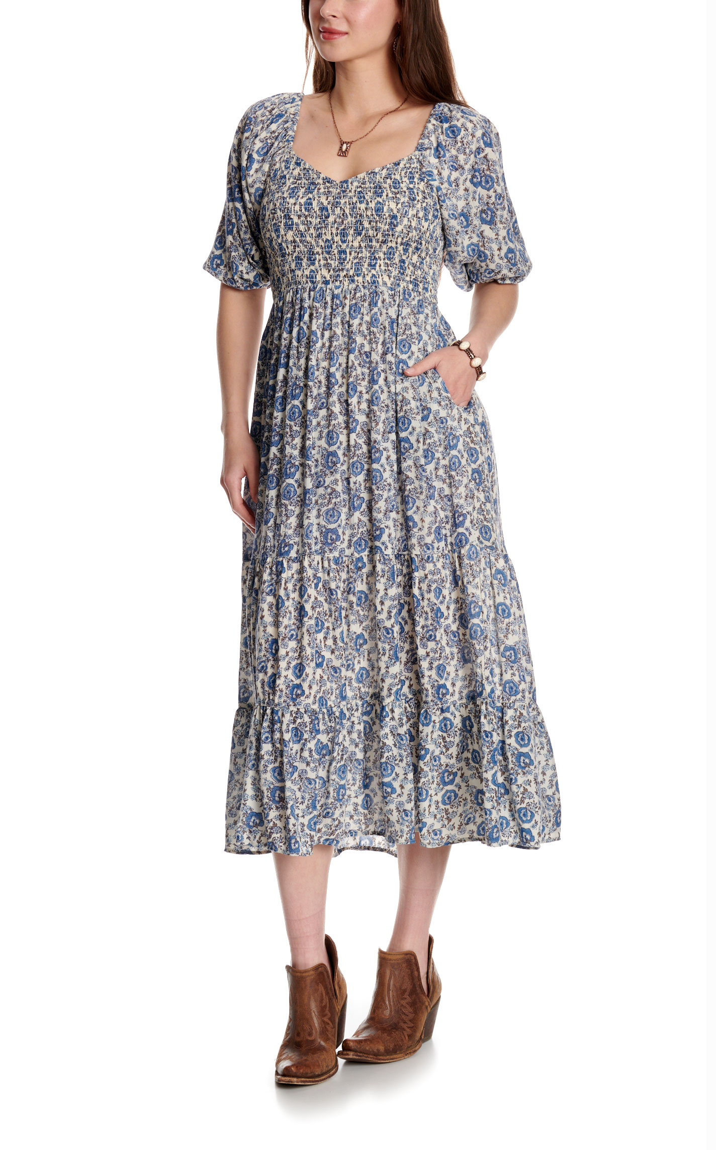 Angie Women's Ivory & Blue Floral Print Dress - Image 3