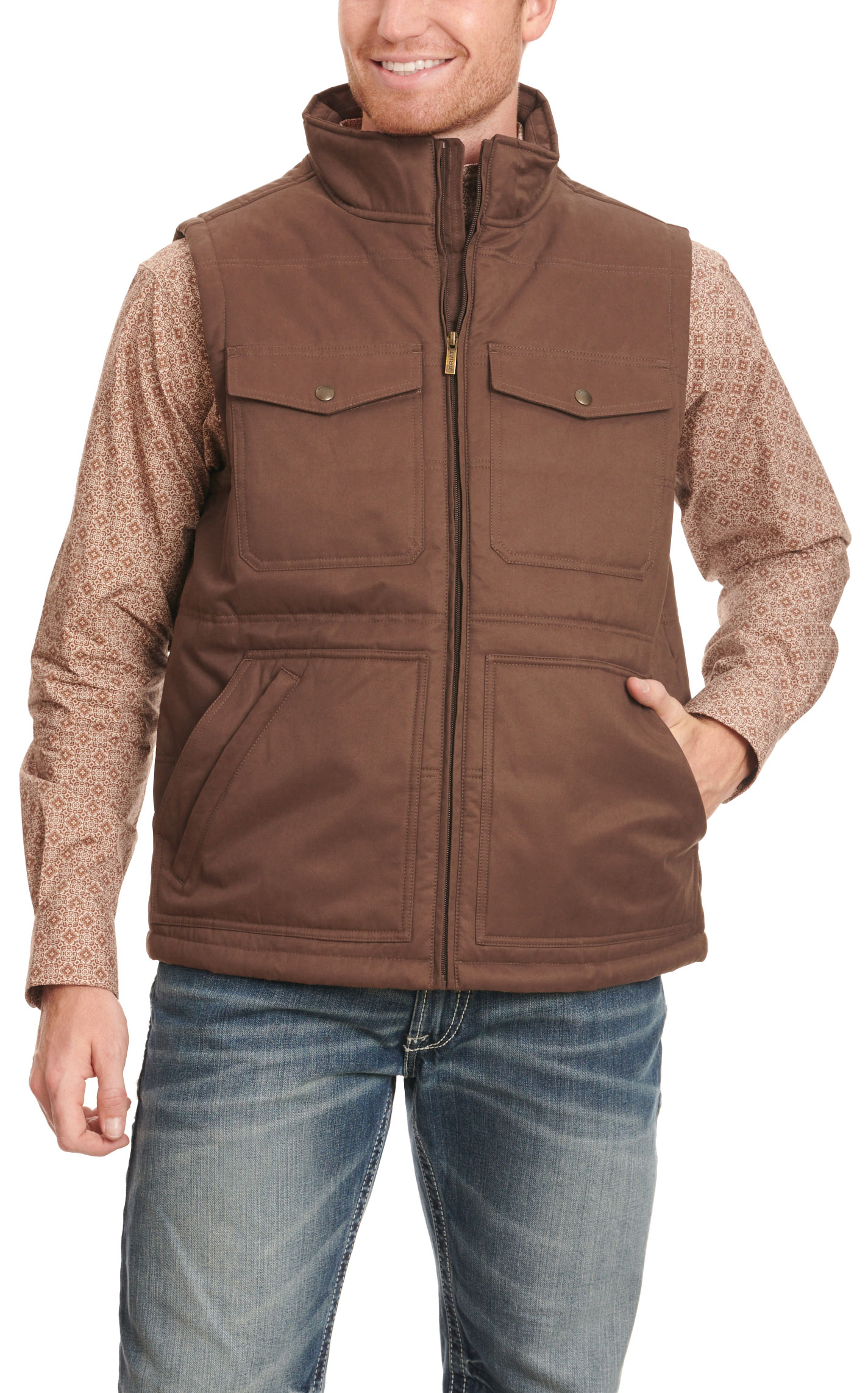 Ariat Men's Grizzly Bracken Chocolate Canvas Concealed Carry Insulated Vest - Image 1