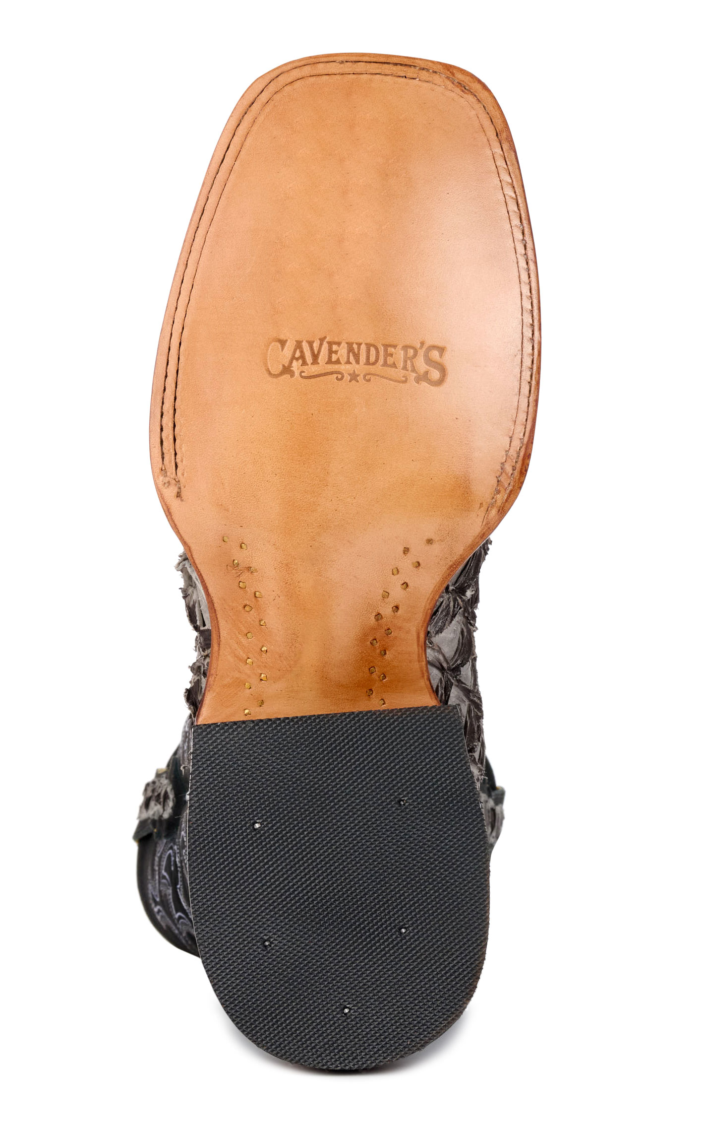 Cavender’s Men’s Charcoal Gray Pirarucu and Black Wide Square Toe Exotic Cowboy Boots - Image 1