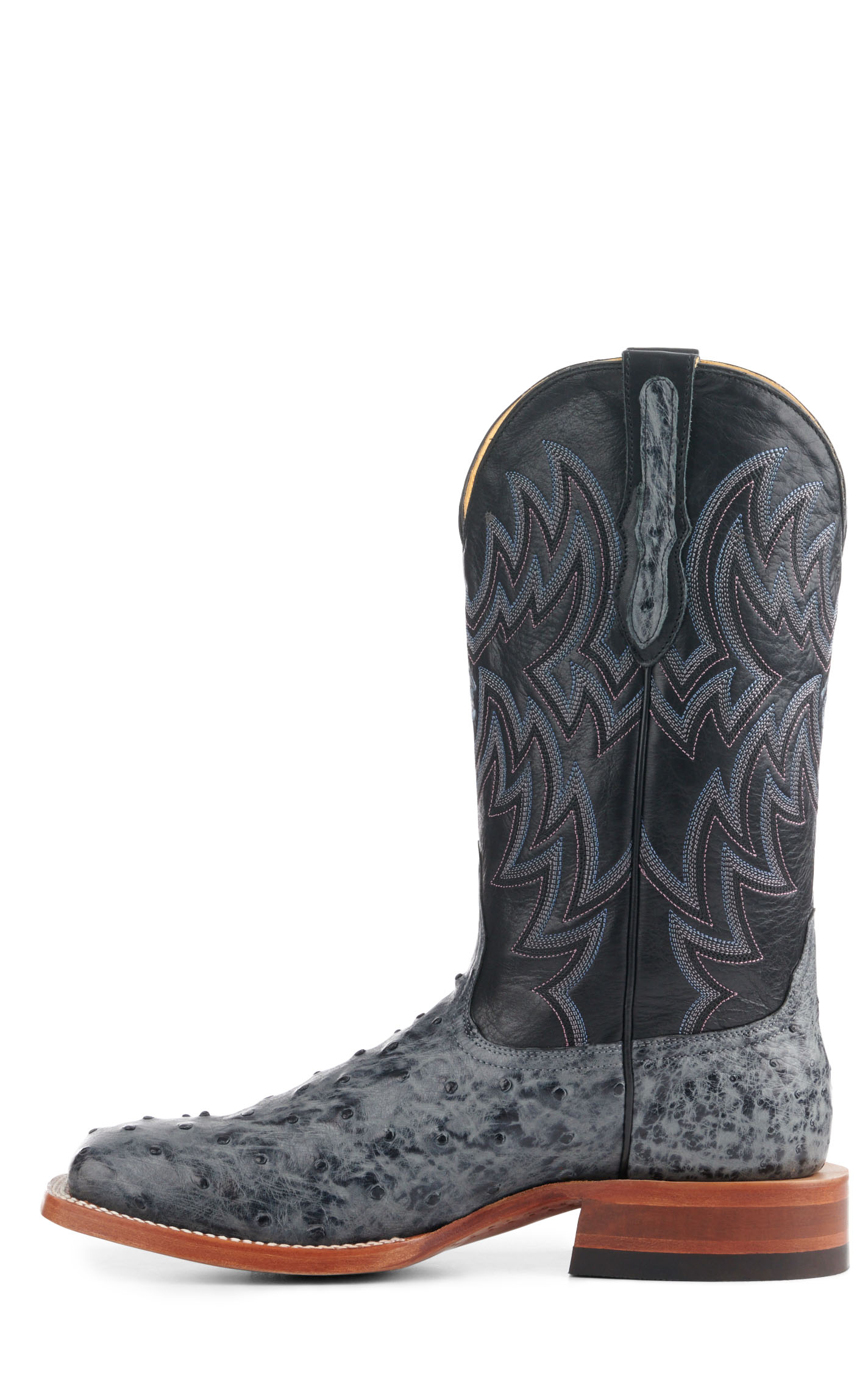 Cavender's Men's Black and Charcoal Full Quill Ostrich Wide Square Toe Exotic Cowboy Boots - Image 1