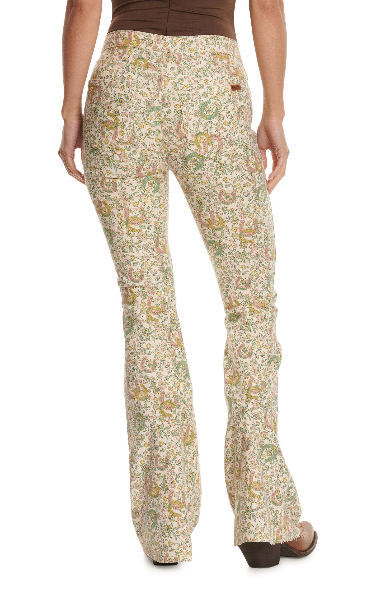 Rock & Roll Denim Women's Cream Floral Horseshoe Print Flare Reversible Jeans - Image 1