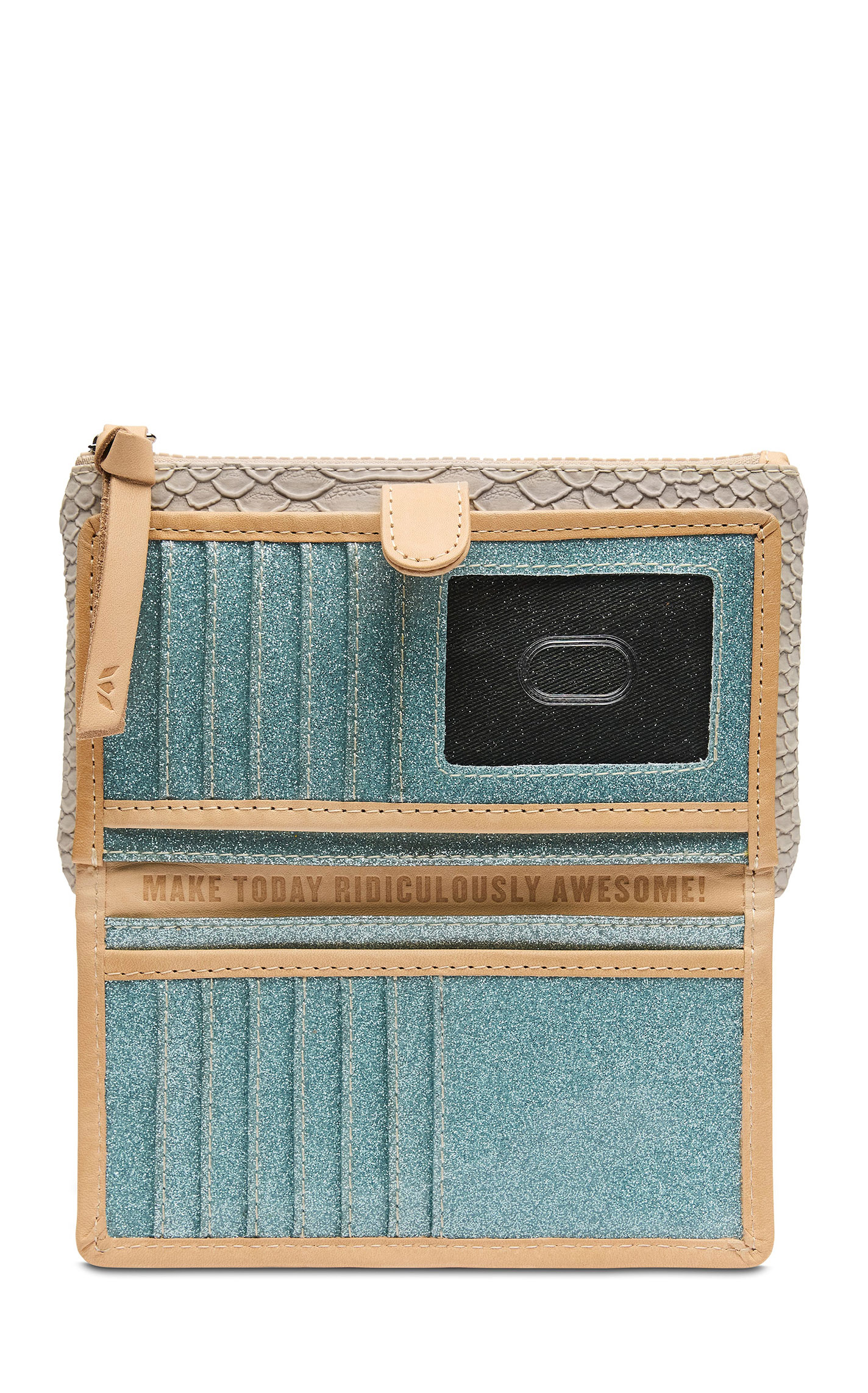 Consuela Thunderbird Latte Snake Skin Textured Slim Wallet - Image 1