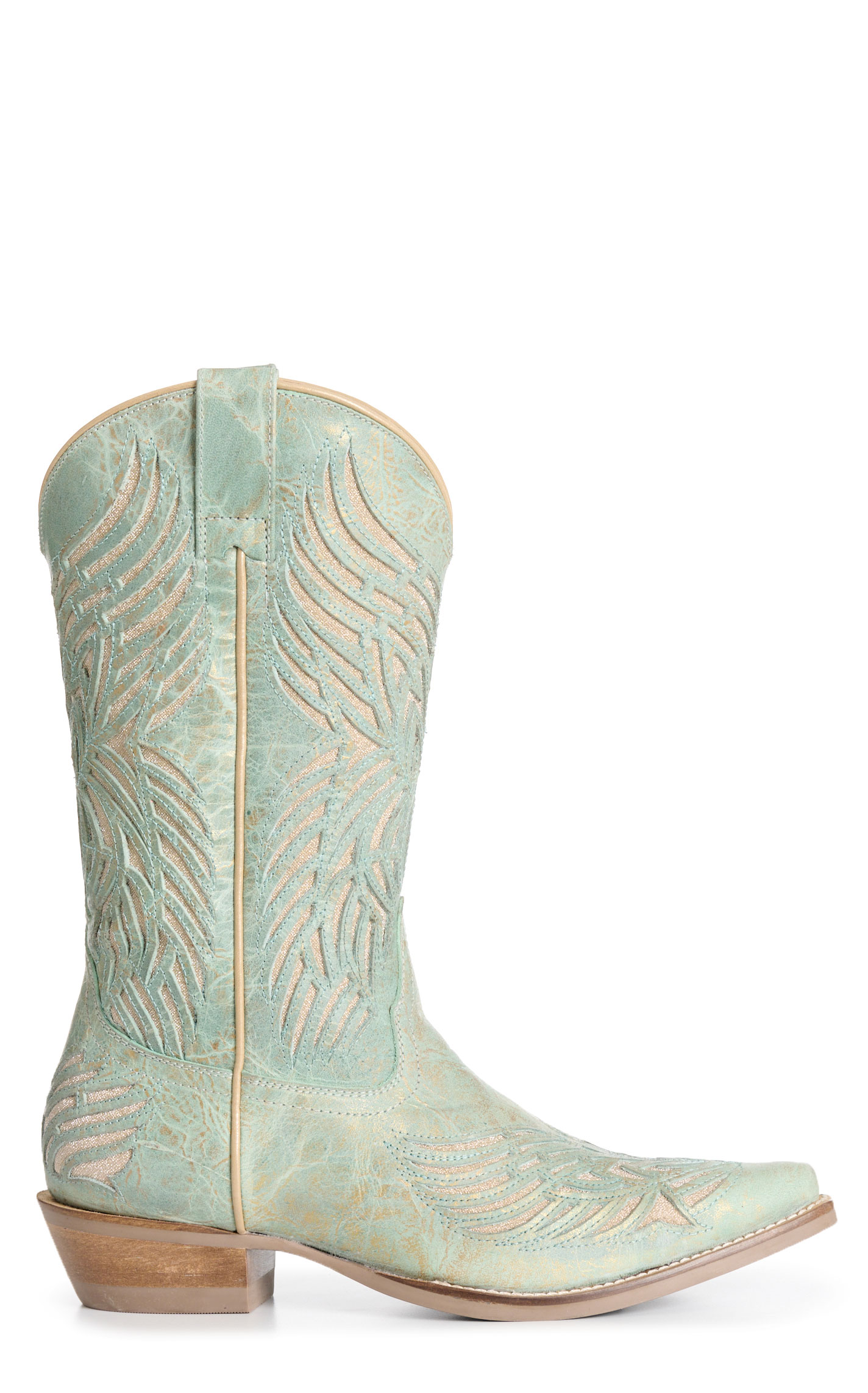 Rockin C Women's Pale Mint Brushed Gold Sparkle Inlay Snip Toe Boots - Image 1