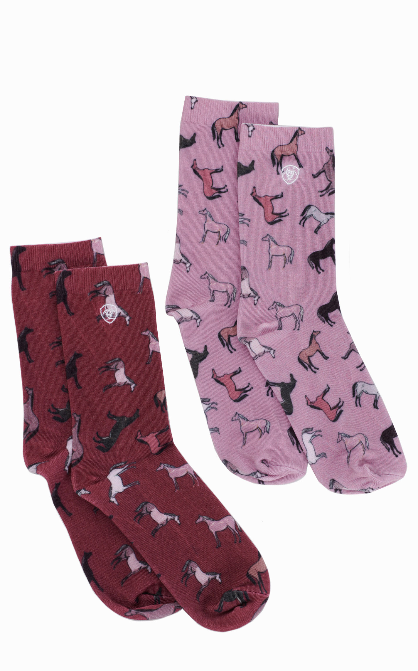 Ariat Women's Pink & Wine 2-Pack Horse Print Crew Socks - Image 1