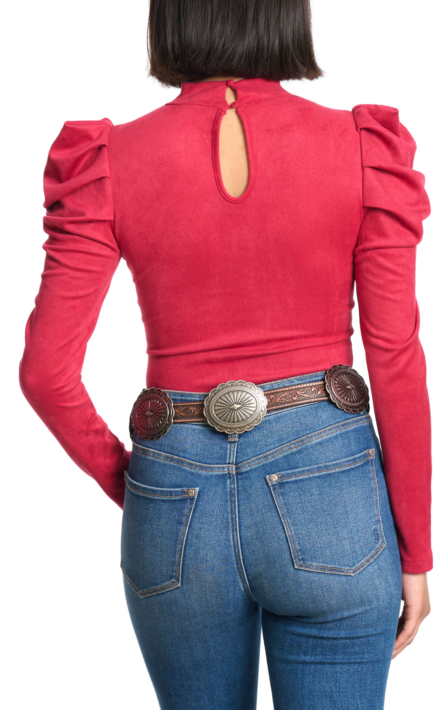 Rockin C Women's Bright Berry Faux Suede Bodysuit - Image 1