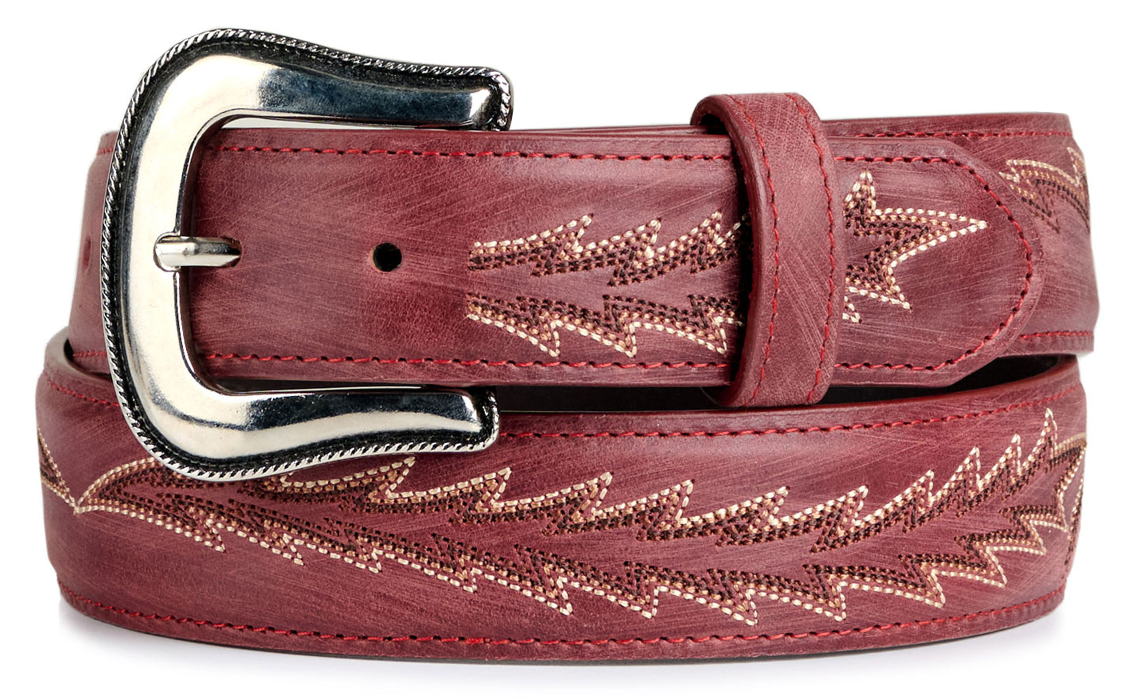 JRC & Sons Women's Nancy Red Boot Stitch Leather Western Belt - Image 1